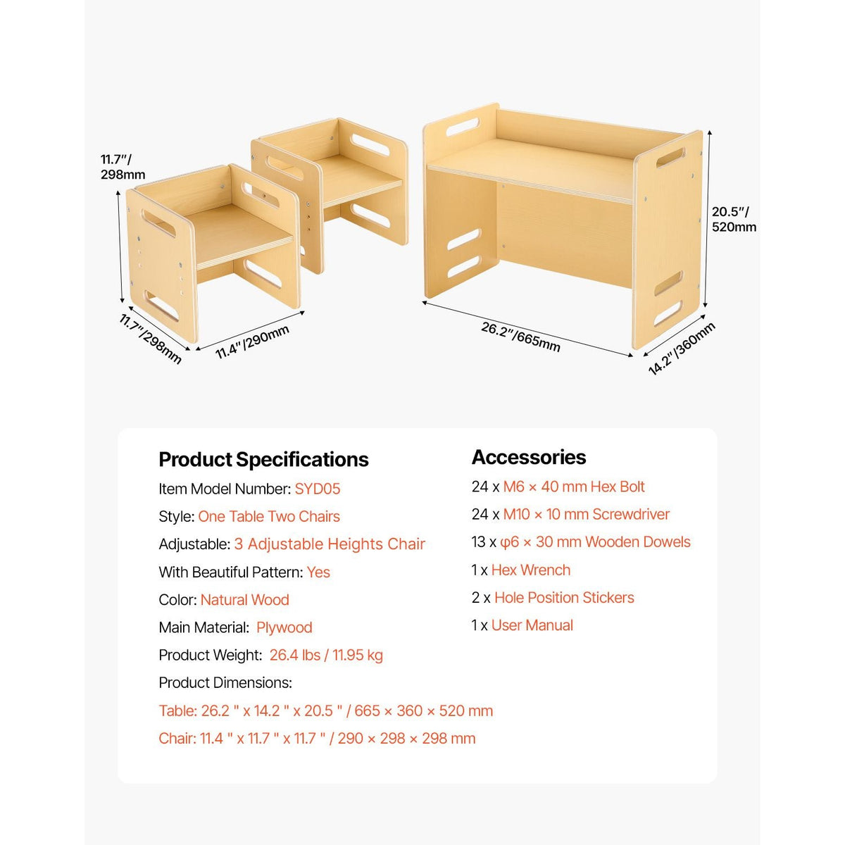 Montessori Weaning Table and Chair Set, Wooden Toddler Table and Chair Set with 2 Chairs, Adjustable Height Montessori Chair and Activity Table, Ideal for Reading, Eating, Playing - Natural
