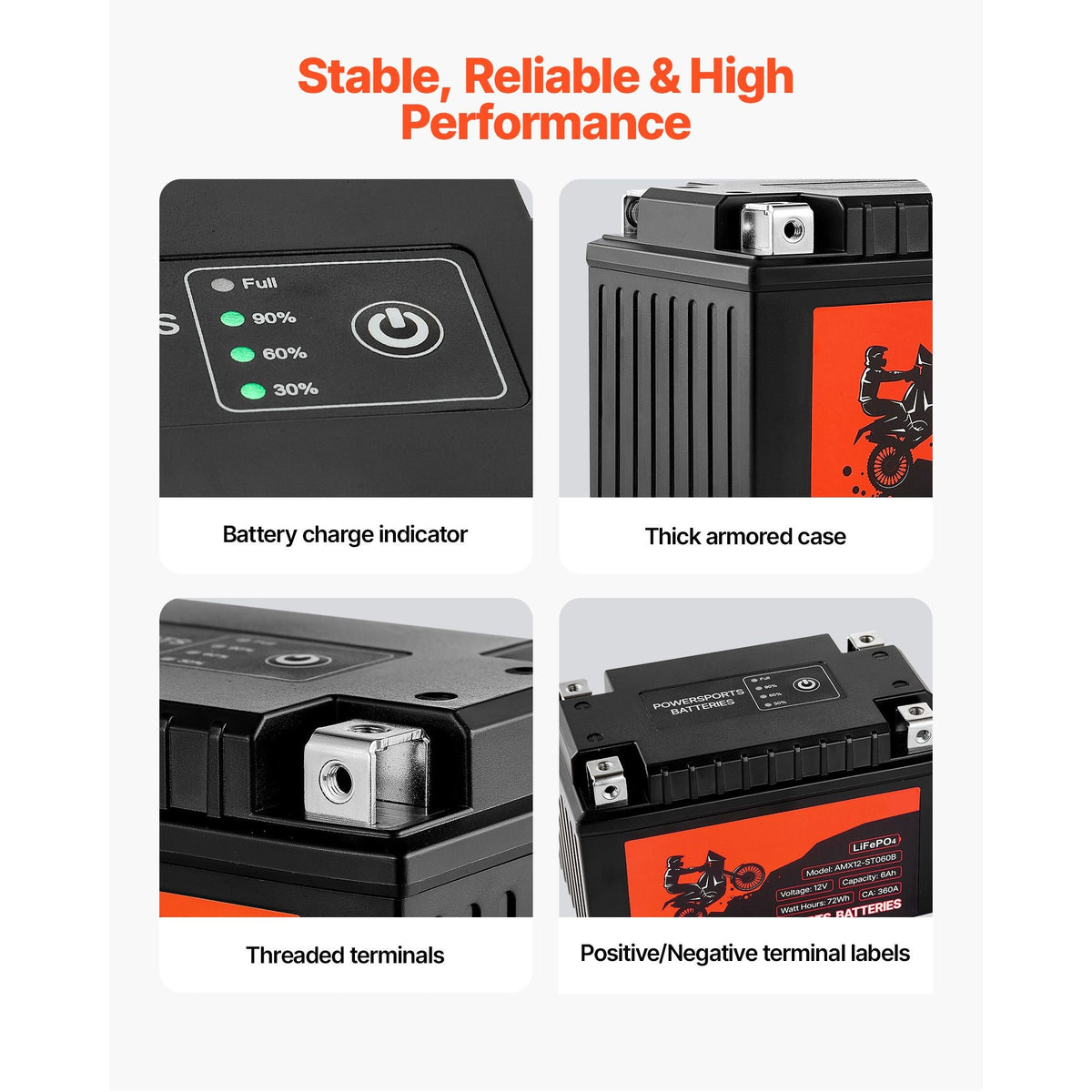 Motorcycle Battery, 12 Volt 6Ah, LiFePO4 Lithium Pre-Charged Powersports Battery, Maintenance Free & High Performance, Compatible with ATV, Motorcycle, Jet Skis, Scooter, UTV, and More
