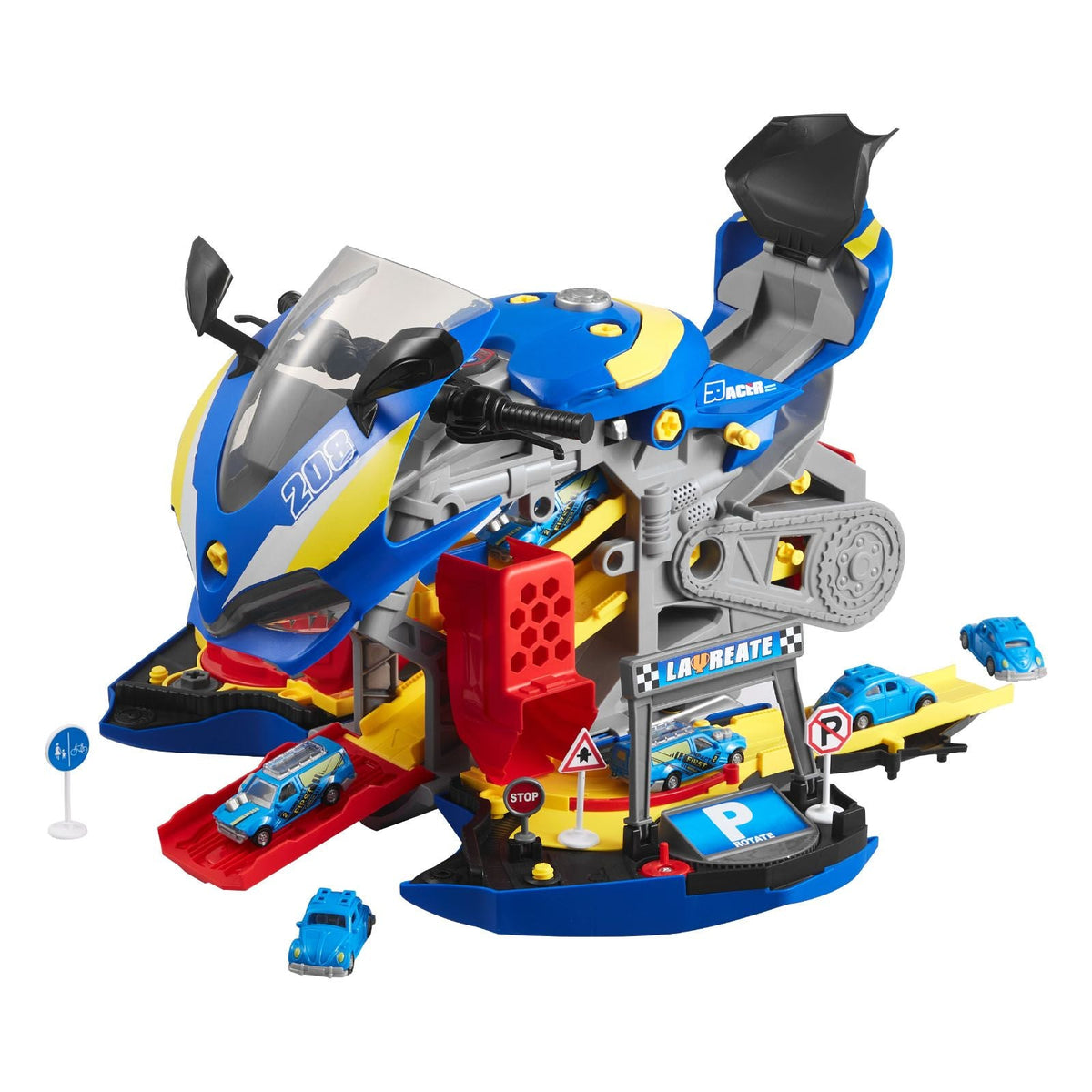Motorcycle Engine Toy, 25 Pieces, Motorcycle Mechanic Toy with Removable Parts, Lights & Sounds, Simulated Riding & Track Racing, Kids Mechanic Workshop Set for Toddler 3 Years and Up, Blue