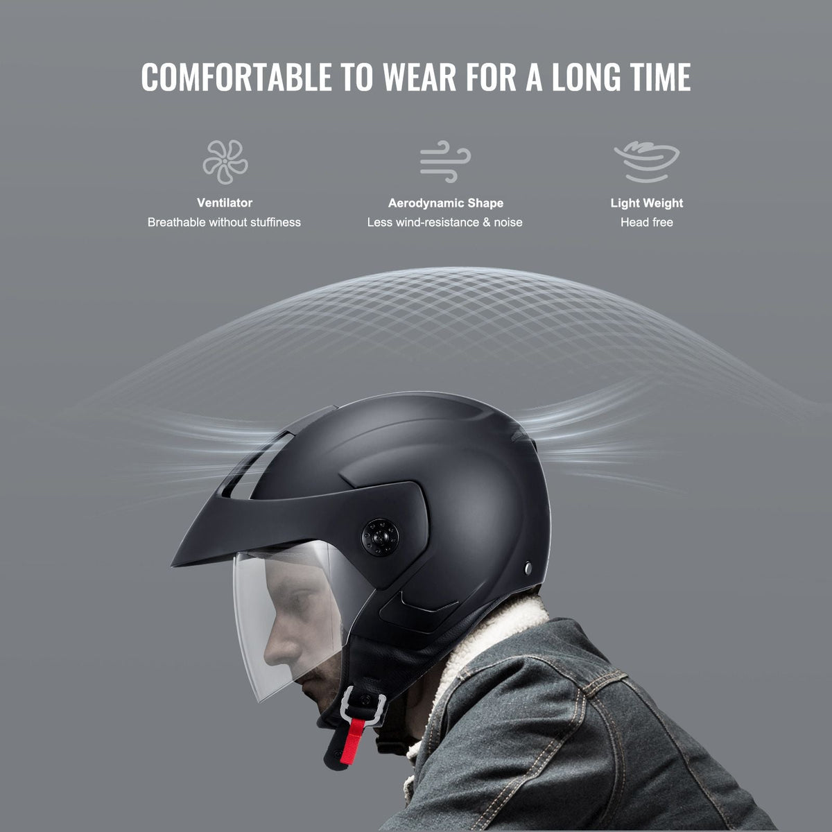 Motorcycle Helmet, 3/4-Face, Smart Street ABS & High Density Helmet with Interchangeable Lens, DOT Approved Comfortable Motocross Helmet, Fit for Youth & Adults