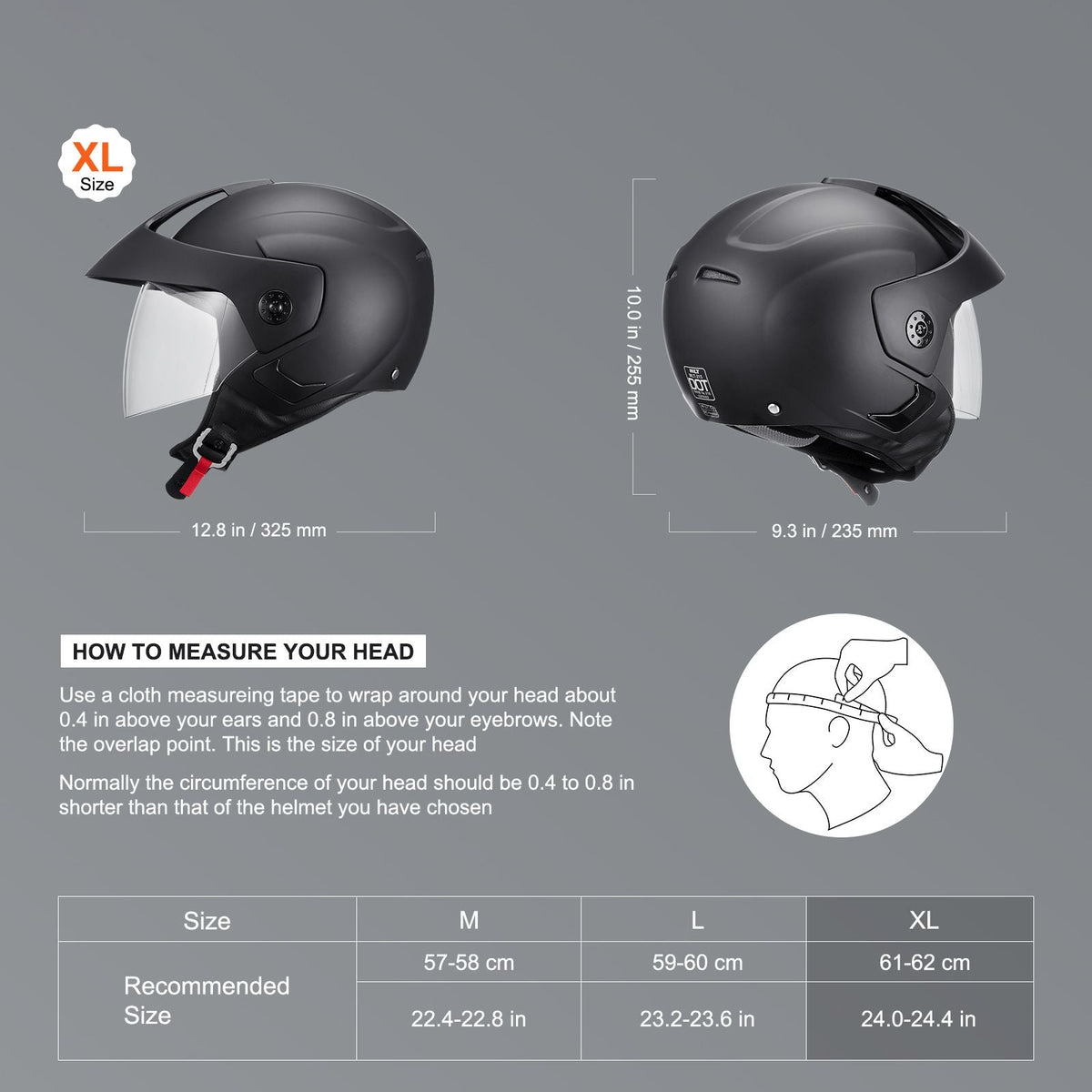 Motorcycle Helmet, 3/4-Face, Smart Street ABS & High Density Helmet with Interchangeable Lens, DOT Approved Comfortable Motocross Helmet, Fit for Youth & Adults