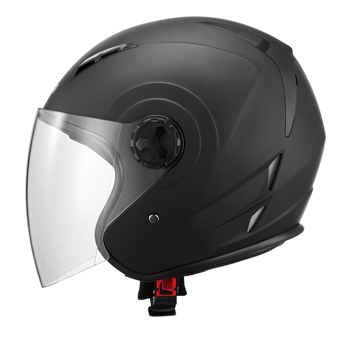Motorcycle Helmet, 3/4 Open Face, Adult Motocross Dirt Bike Helmet with Clear Visor, Comfortable Motorbike Racing Street with Detachable Liner for Men & Women, DOT Approved, (Matte Black, L)