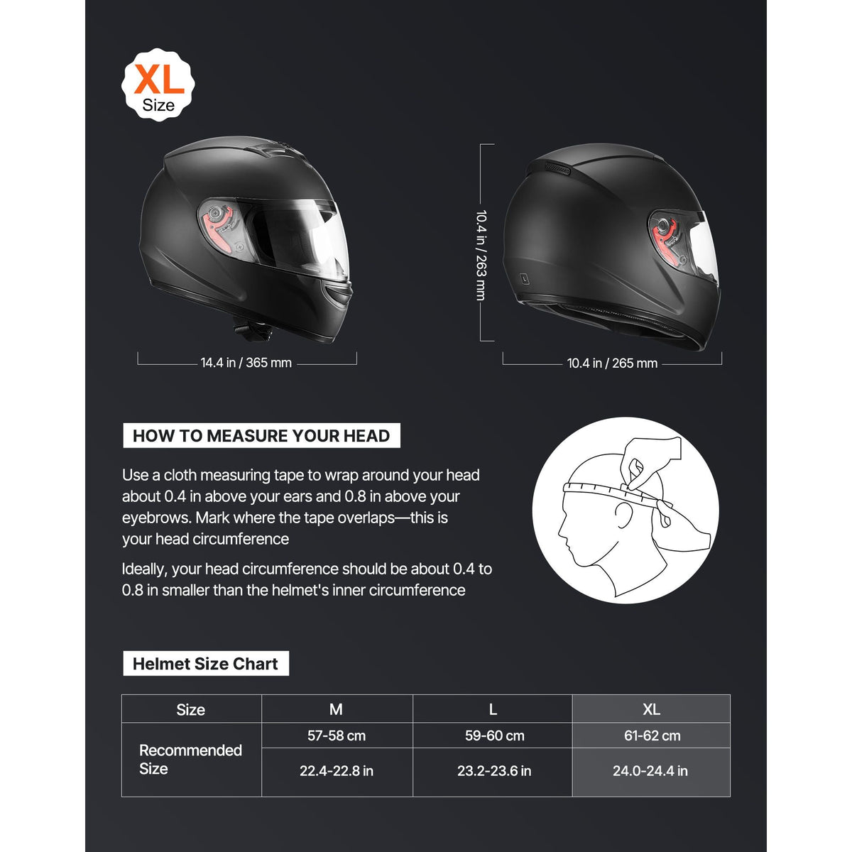 Motorcycle Helmet, Full Face, Adult Motocross Dirt Bike Helmet with Tinted and Clear Dual Visor, Motorbike Racing Street with Detachable Liner for Men & Women, DOT Approved, (Matte Black, XL)
