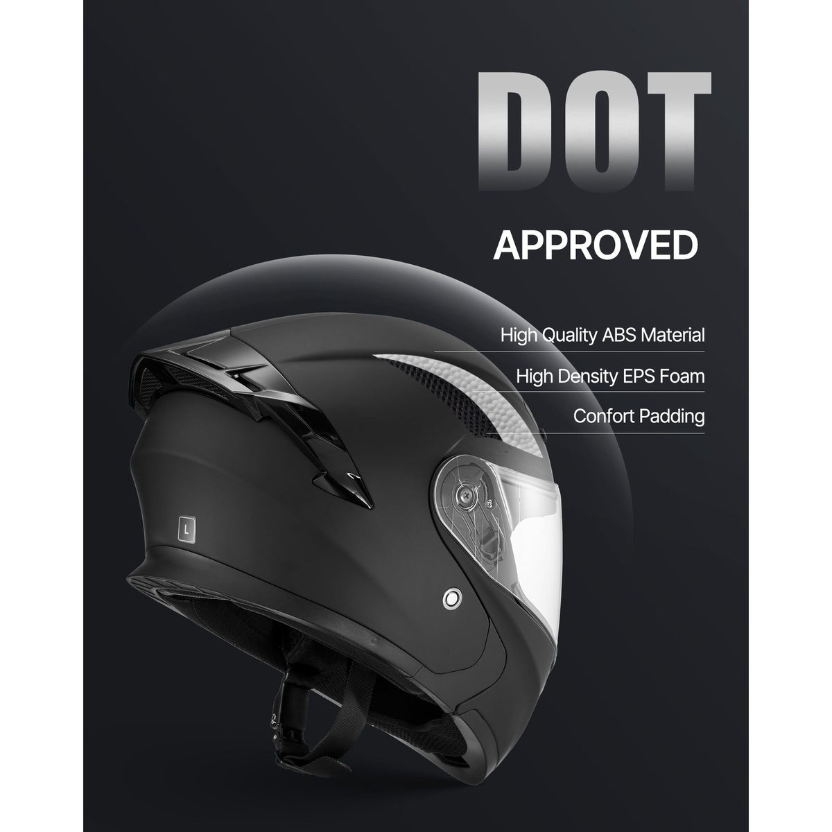 Motorcycle Helmet, Modular, Adult Motocross Dirt Bike Helmet with Large Clear Visor, Comfortable Motorbike Racing Street with Detachable Liner for Men & Women, DOT Approved, (Matte Black, L)