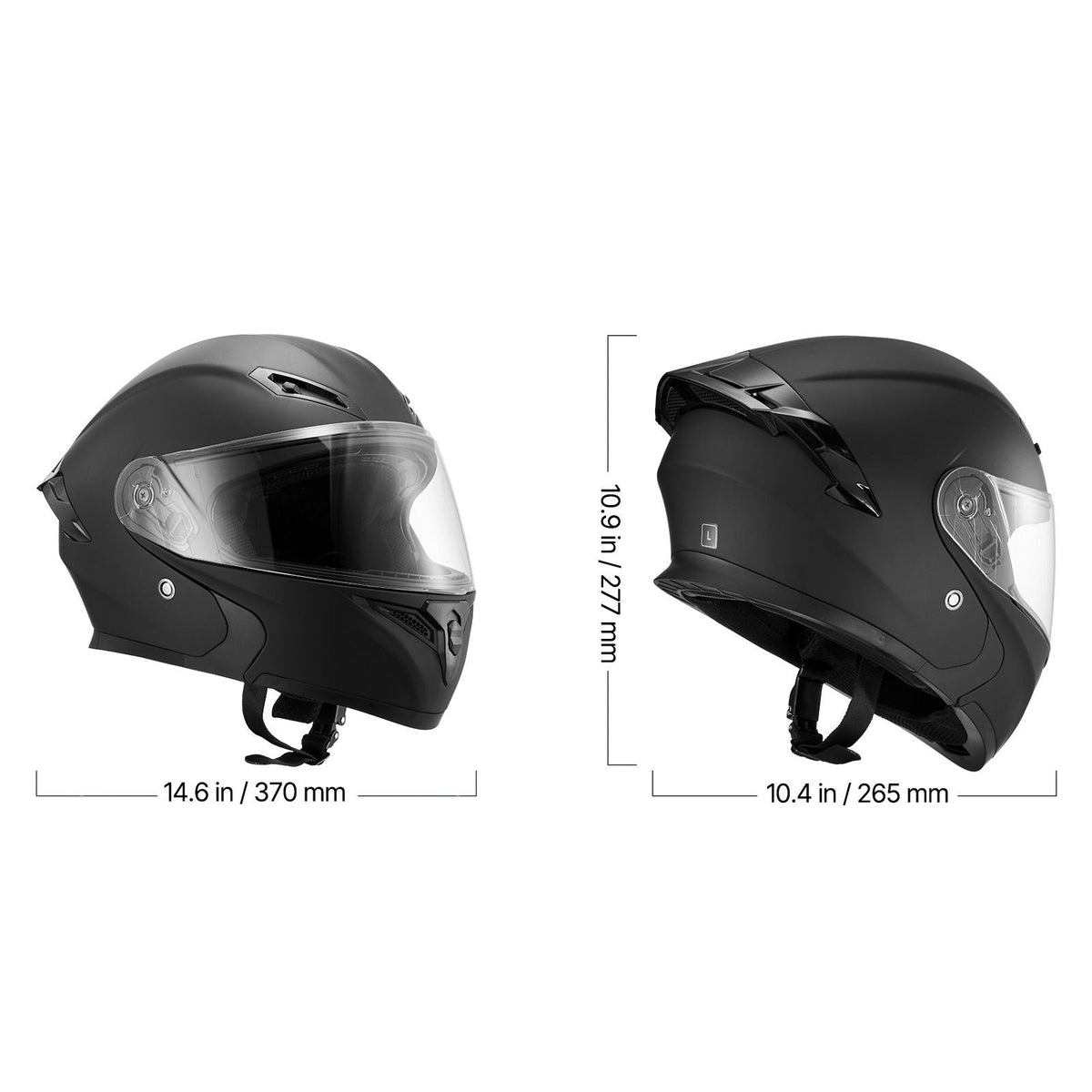 Motorcycle Helmet, Modular, Adult Motocross Dirt Bike Helmet with Large Clear Visor, Comfortable Motorbike Racing Street with Detachable Liner for Men & Women, DOT Approved, (Matte Black, L)