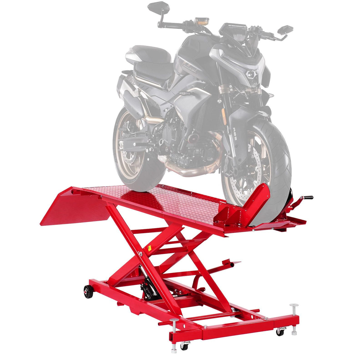 Motorcycle Lift Table, 1000lbs Weight Capacity, 360° Flexible Moving Motorcycle Jack Stand, 8.6-31 in Height Range, Heavy Duty Bike Repair Stand with Security Lock for ATVs, Dirt Bike