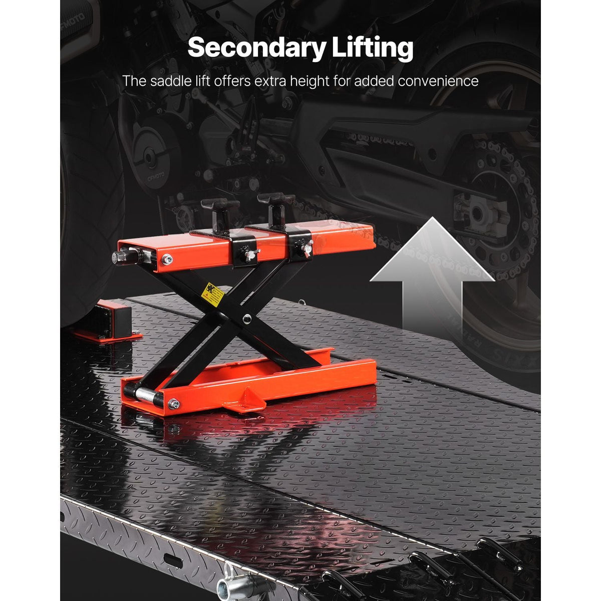 Motorcycle Lift Table, 1500lbs Weight Capacity, Pneumatic Motorcycle Jack, 8.6-31 in Height Range, Heavy Duty Bike Repair Stand with Removable Workbench, Repair Platform for ATVs, Dirt Bike