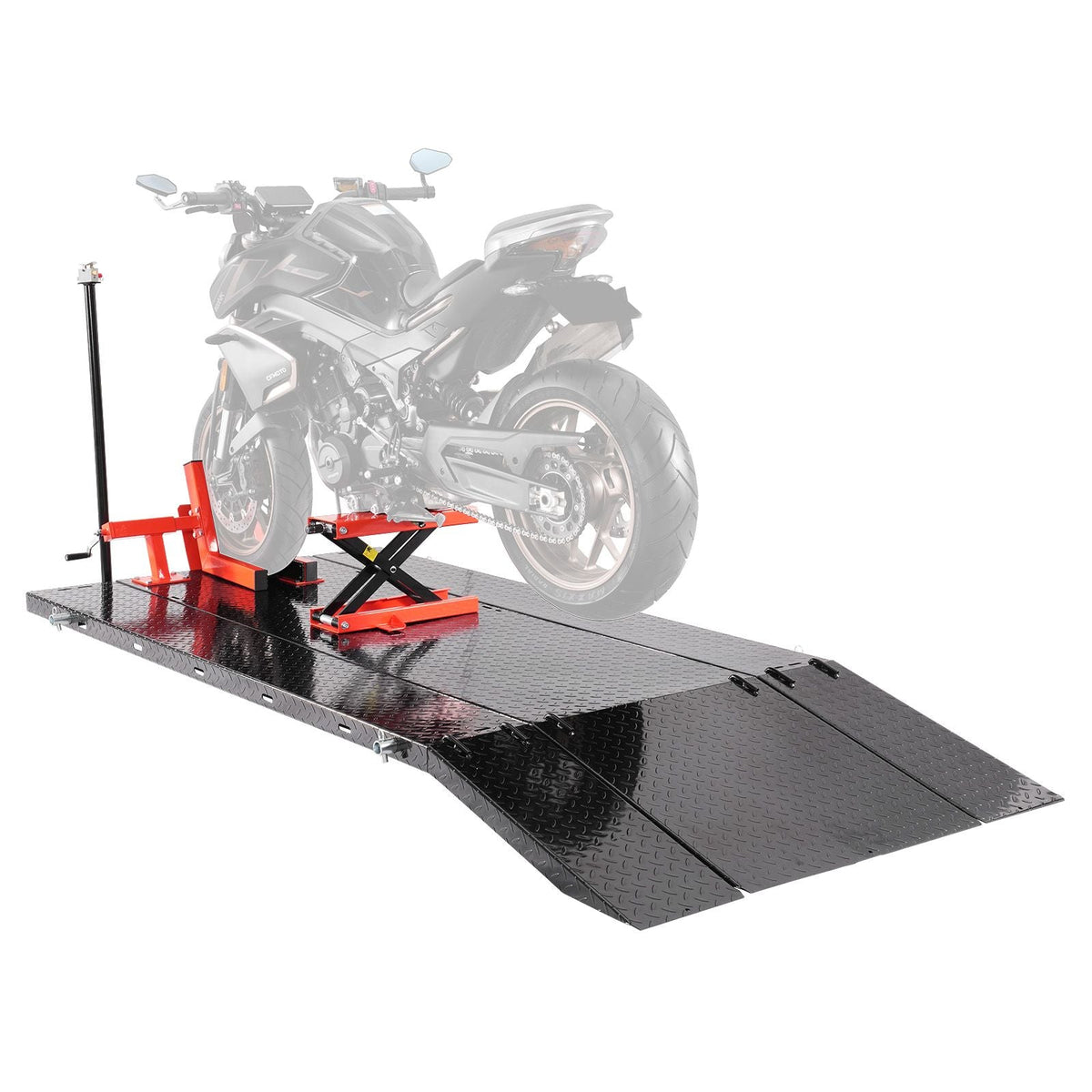 Motorcycle Lift Table, 1500lbs Weight Capacity, Pneumatic Motorcycle Jack, 8.6-31 in Height Range, Heavy Duty Bike Repair Stand with Removable Workbench, Repair Platform for ATVs, Dirt Bike