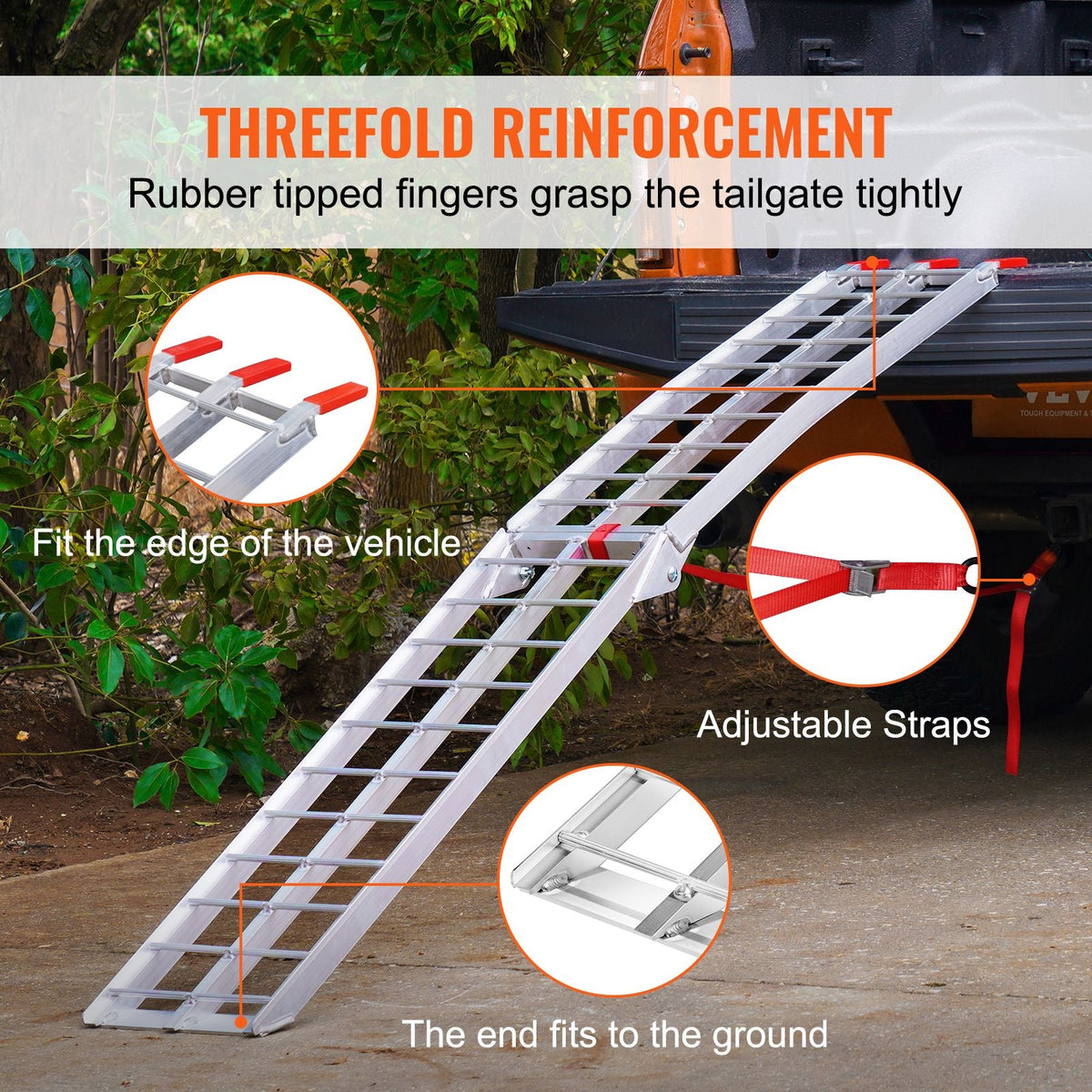 Motorcycle Ramp, 750lbs Folding Loading Ramp for Pickup Trucks Bed, Trailers Ramp with Load Straps for Motorcycle, Dirt Bike, UTV, Lawn Mower, Truck, Snowblower, Cargo Trailer, 89"L x 12"W,1Pc