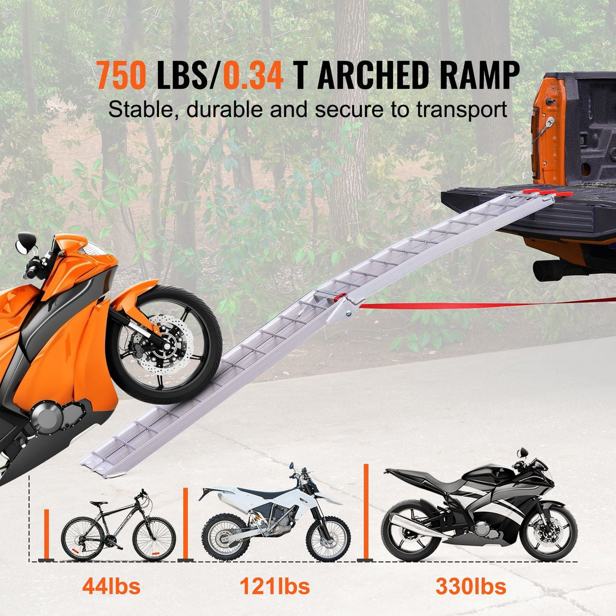Motorcycle Ramp, 750lbs Folding Loading Ramp for Pickup Trucks Bed, Trailers Ramp with Load Straps for Motorcycle, Dirt Bike, UTV, Lawn Mower, Truck, Snowblower, Cargo Trailer, 89"L x 12"W,1Pc