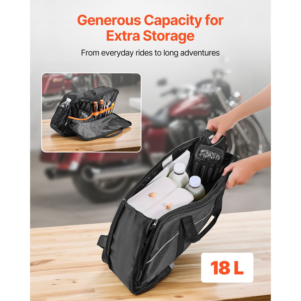 Motorcycle Saddlebag Liner Bag, 18 L Insert Storage Travel Luggage Bag Organizer, Compatible with Harley Davidson 1993-2022 Touring Road/Street Glide/Electra Glide/Road King Saddlebag, Black