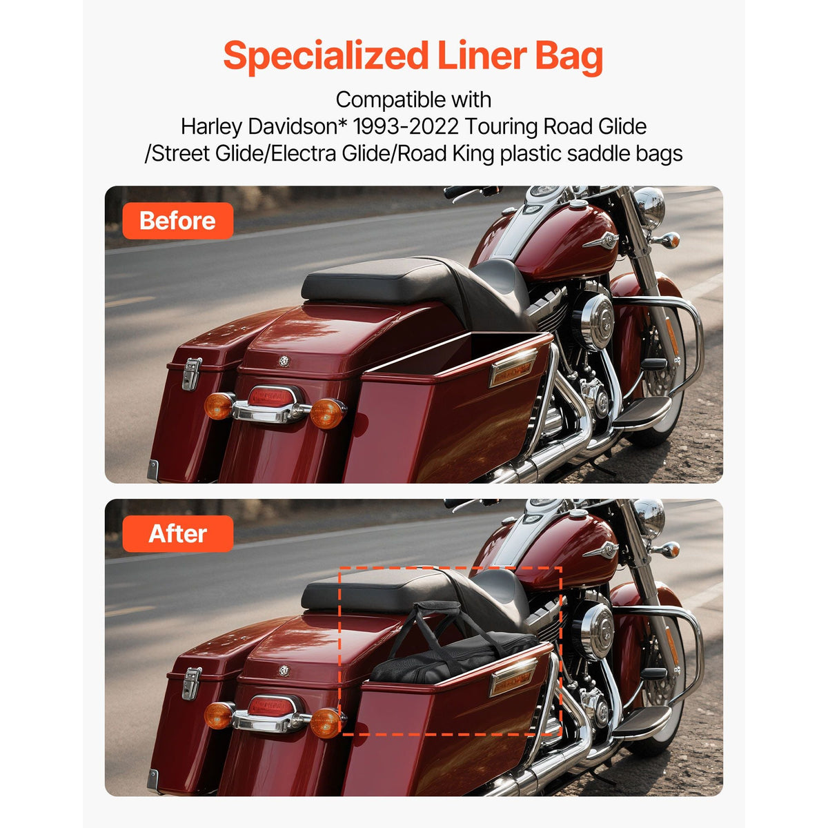 Motorcycle Saddlebag Liner Bag, 18 L Insert Storage Travel Luggage Bag Organizer, Compatible with Harley Davidson 1993-2022 Touring Road/Street Glide/Electra Glide/Road King Saddlebag, Black