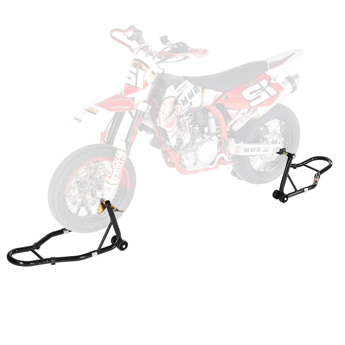 Motorcycle Stand Lift, 1100lbs Capacity Front Rear Combo Stand Lift, Front Wheel Dual-Fork Stand, Rear U+L Fork Swingarm Spool Stand, for Most Yamaha Honda Kawasaki Suzuki Motorcycles, Black