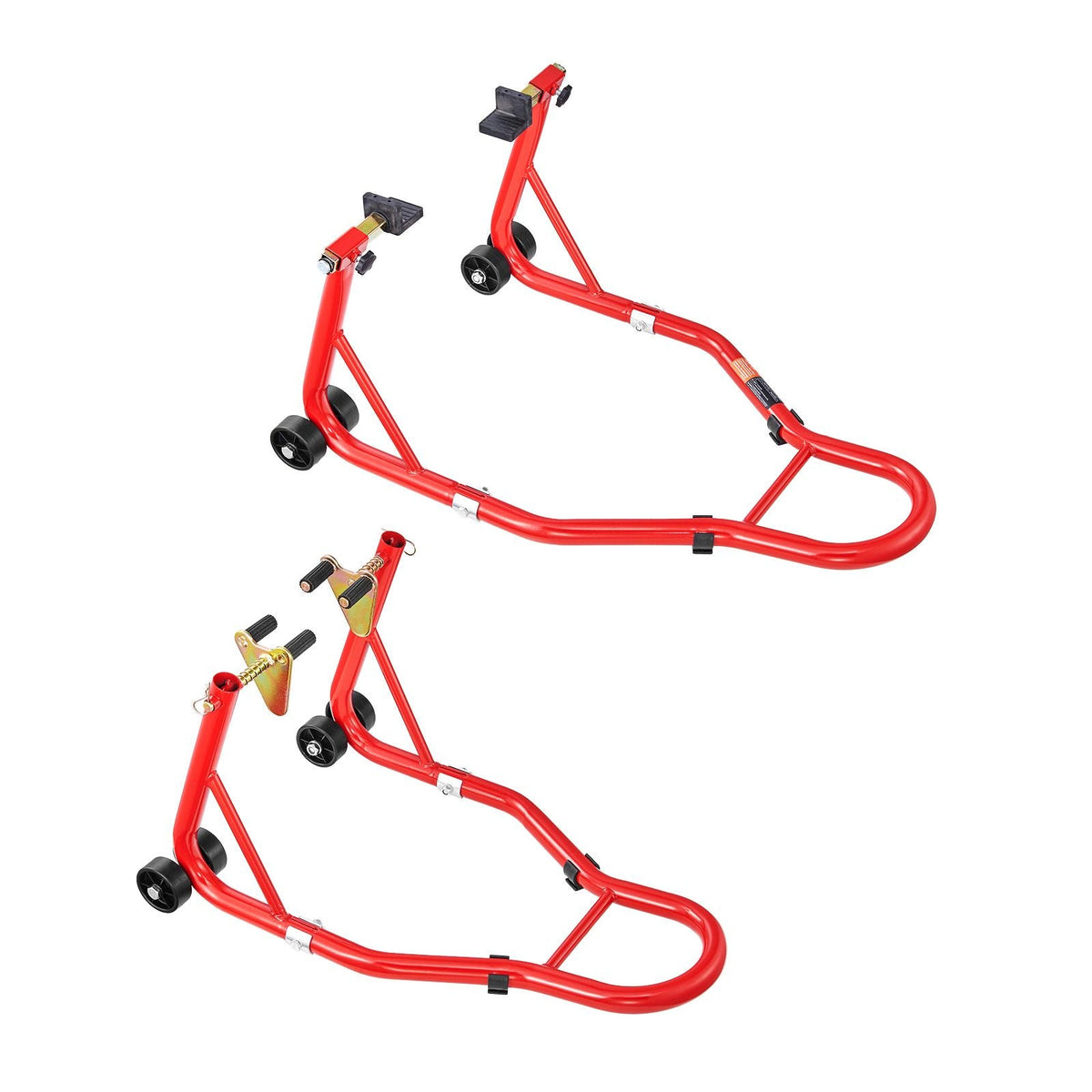 Motorcycle Stand Lift, 850lbs Capacity Front Rear Combo Stand Lift, Front Wheel Dual-Fork Stand, Rear U+L Fork Swingarm Spool Stand, for Most Yamaha Honda Kawasaki Suzuki Motorcycles, Red