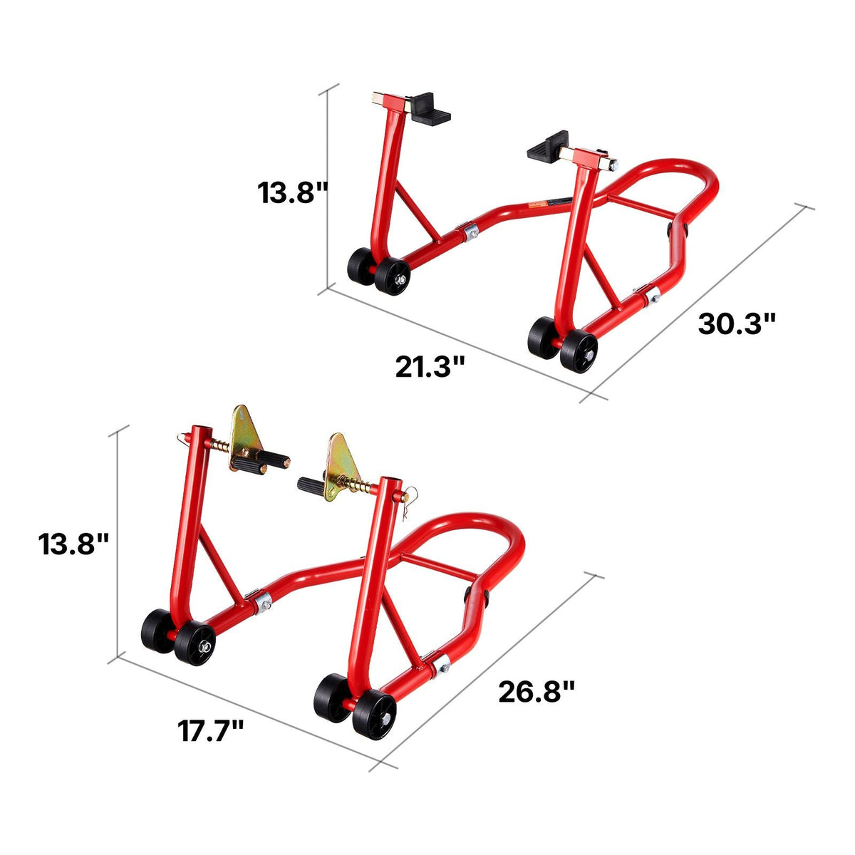 Motorcycle Stand Lift, 850lbs Capacity Front Rear Combo Stand Lift, Front Wheel Dual-Fork Stand, Rear U+L Fork Swingarm Spool Stand, for Most Yamaha Honda Kawasaki Suzuki Motorcycles, Red