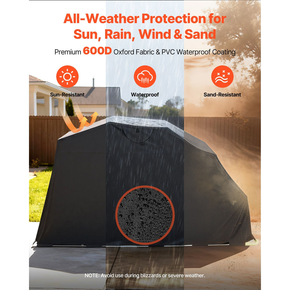 Motorcycle Storage Shelter with Security Lock, 600D Oxford Flip-Up Garage Tent, Heavy-Duty All-Weather Motorcycle Cover with Ventilation Windows, 136x54x75 in Outdoor Vehicle Shelter, Black