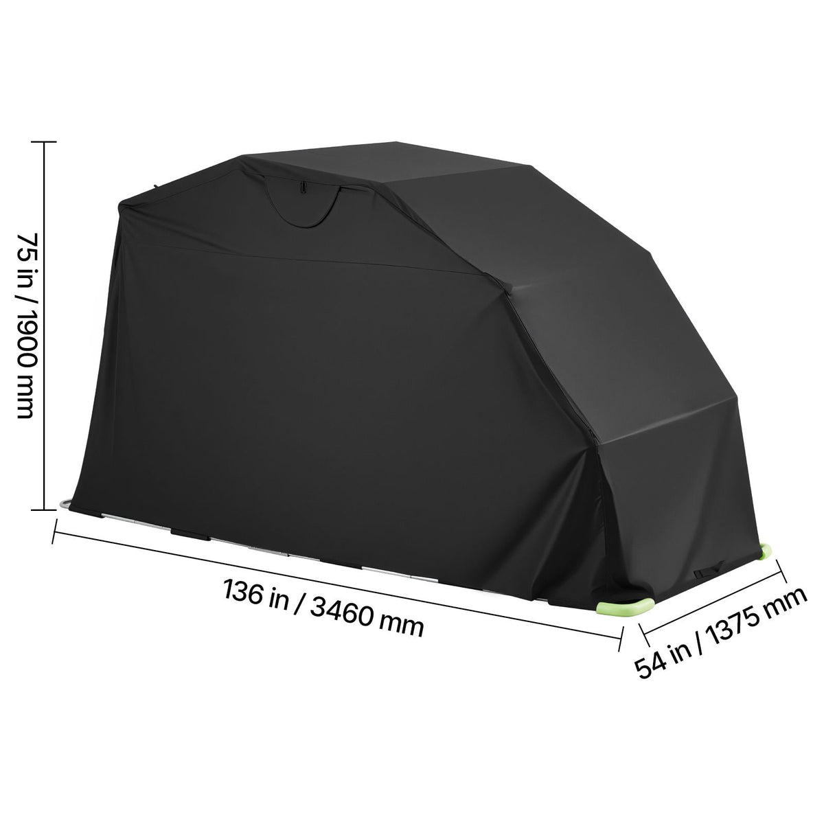 Motorcycle Storage Shelter with Security Lock, 600D Oxford Flip-Up Garage Tent, Heavy-Duty All-Weather Motorcycle Cover with Ventilation Windows, 136x54x75 in Outdoor Vehicle Shelter, Black