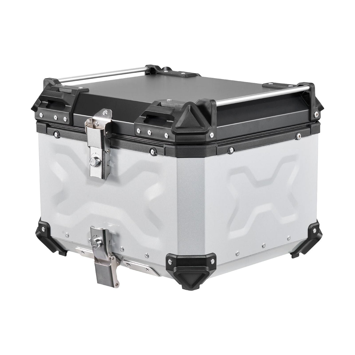 Motorcycle Top Case 55L Universal Aluminum Hard Motorcycle Tail Case, Waterproof Detachable Motorbike Top Box with Security Lock & Leather Liner for Luggage Storage