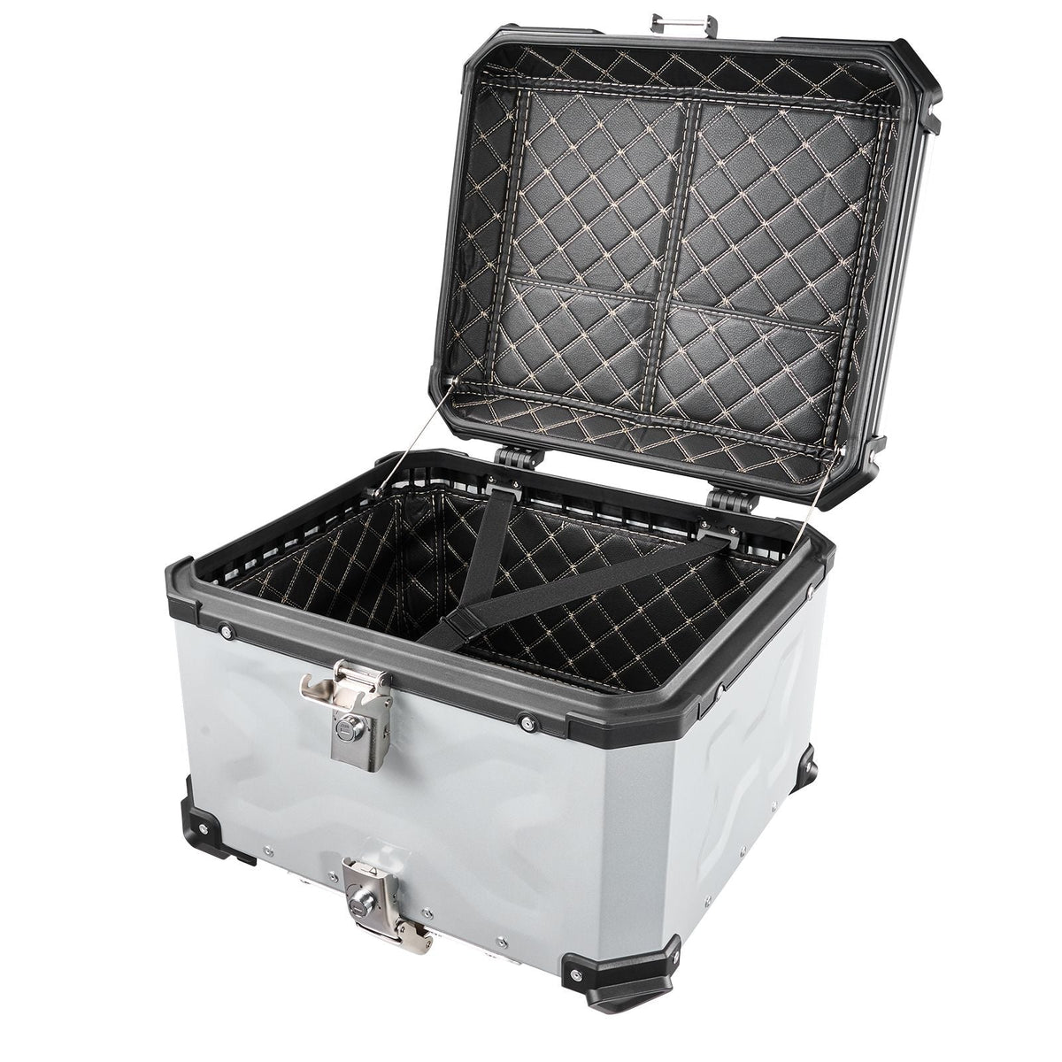 Motorcycle Top Case 55L Universal Aluminum Hard Motorcycle Tail Case, Waterproof Detachable Motorbike Top Box with Security Lock & Leather Liner for Luggage Storage