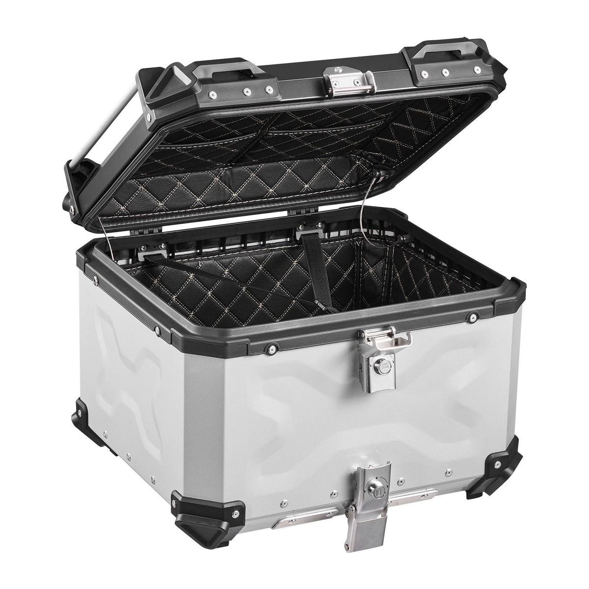 Motorcycle Top Case 55L Universal Aluminum Hard Motorcycle Tail Case, Waterproof Detachable Motorbike Top Box with Security Lock & Leather Liner for Luggage Storage