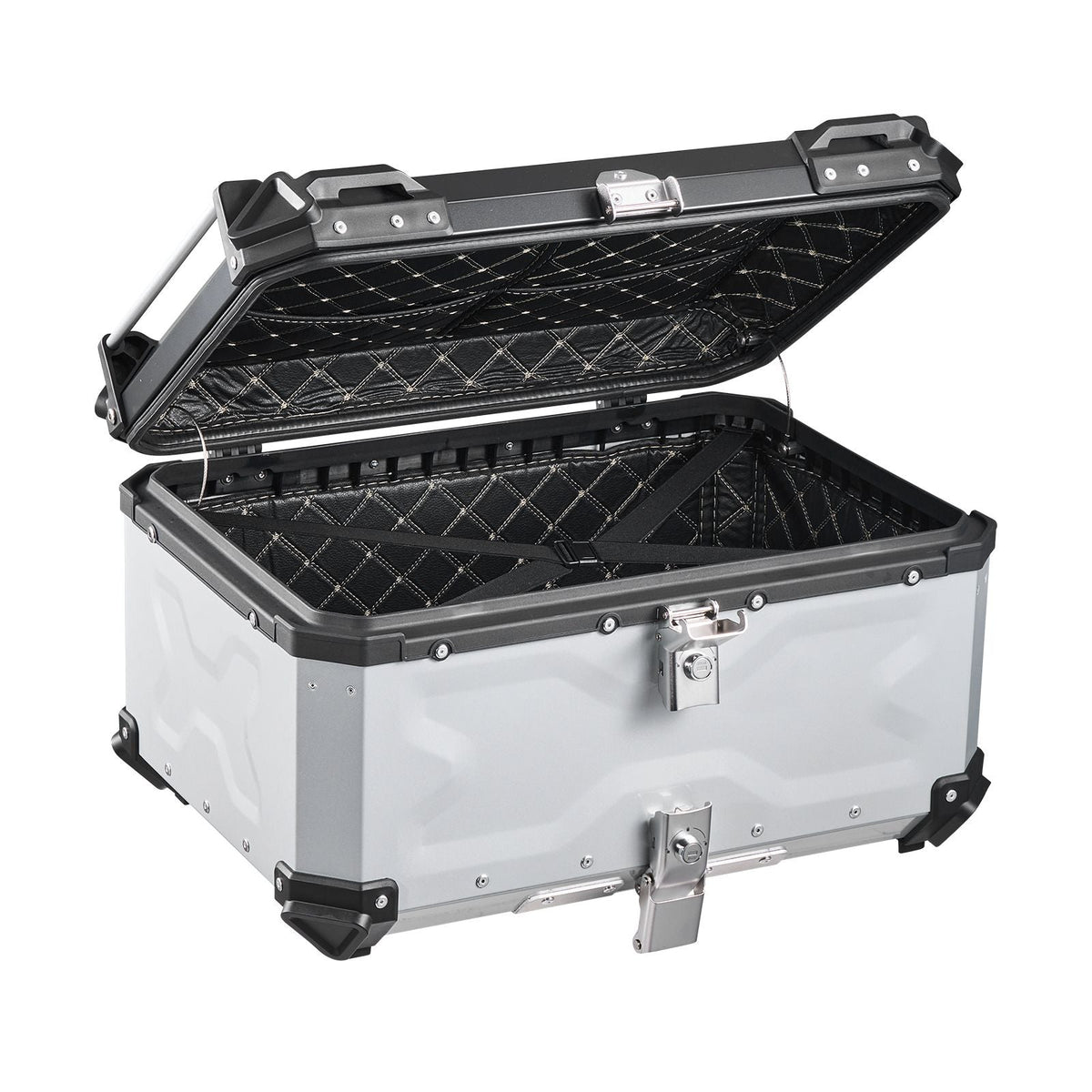 Motorcycle Top Case, 65L Universal Aluminum Hard Motorcycle Tail Case, Waterproof Detachable Motorbike Top Box with Security Lock & Leather Liner for Helmets Storage