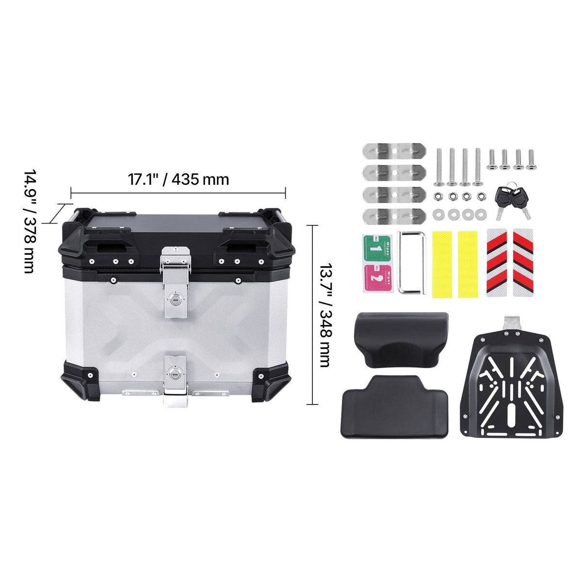 Motorcycle Top Case, Universal Aluminum Alloy Motorbike Tail Box with Leather Lining, 45L Waterproof Detachable Motorcycle Top Box with Lock & Back Cushion, Fit for 99% of Motorcycle Frames