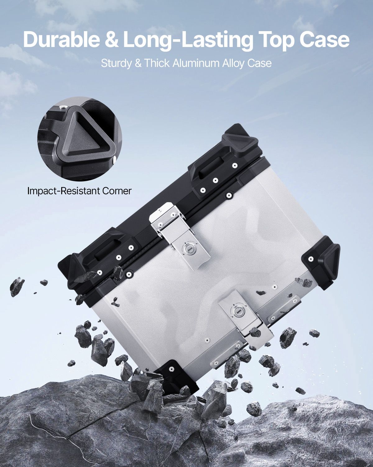 Motorcycle Top Case, Universal Aluminum Alloy Motorbike Tail Box with Leather Lining, 45L Waterproof Detachable Motorcycle Top Box with Lock & Back Cushion, Fit for 99% of Motorcycle Frames