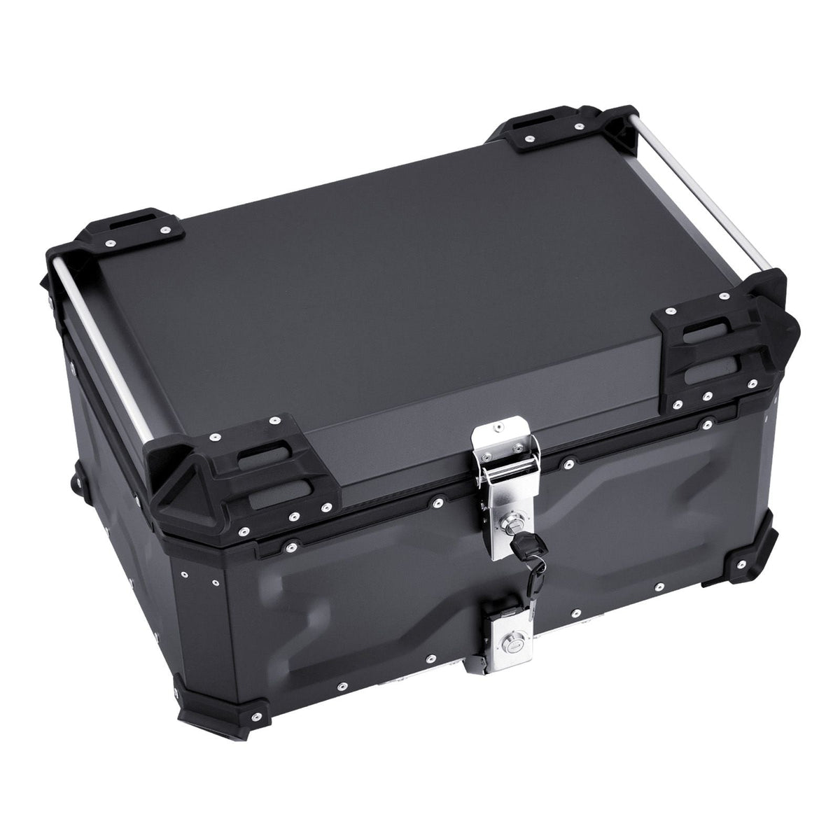 Motorcycle Top Case, Universal Aluminum Alloy Motorbike Tail Box with Leather Lining, 65L Waterproof Detachable Motorcycle Top Box with Lock & Back Cushion, Fit for 99% of Motorcycle Frames
