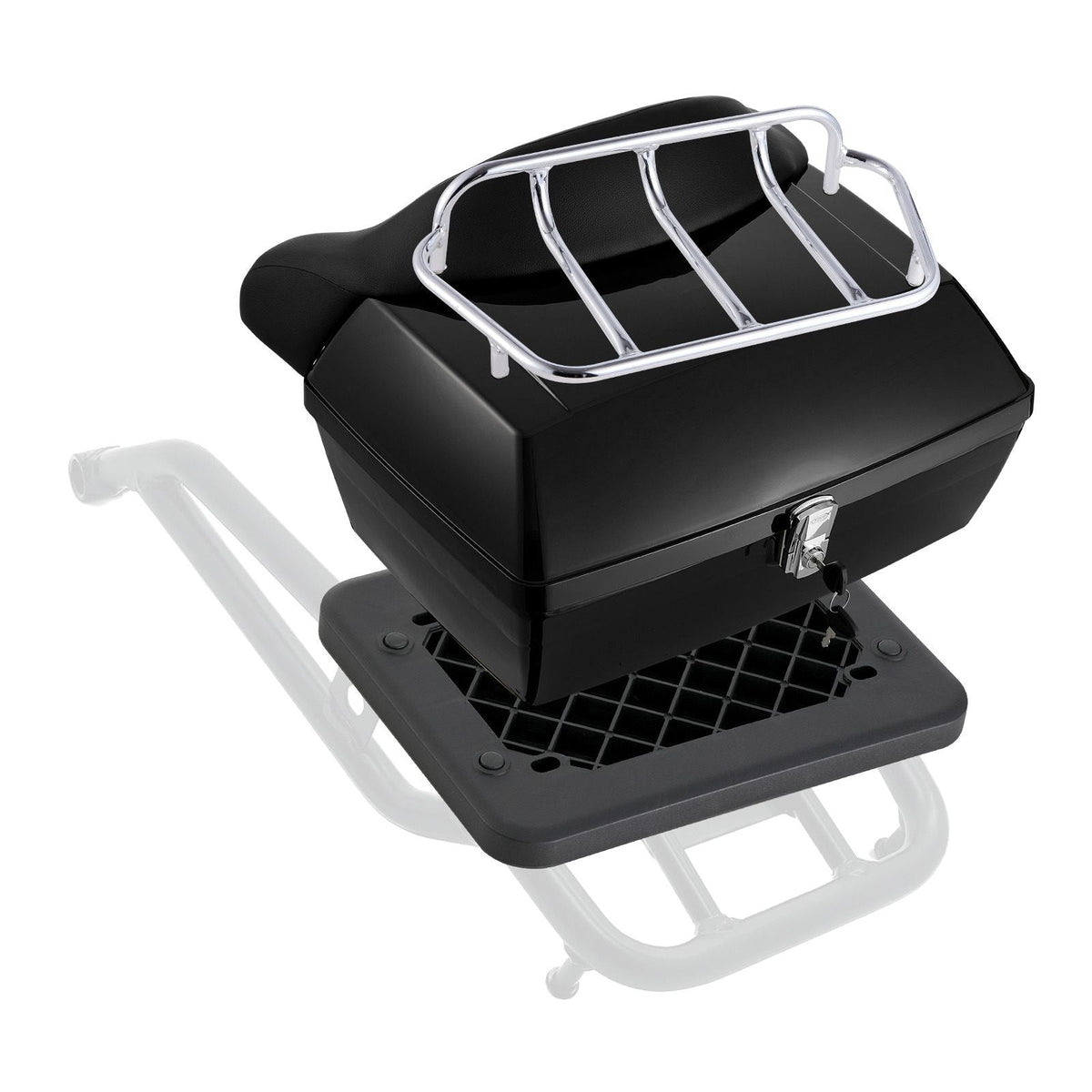 Motorcycle Top Case, Universal Durable PP Material Motorbike Tail Box with Reflective Panel, 48L Waterproof Detachable Motorcycle Top Box with Multi-Hole Base, Fit for 99% of Motorcycle Frames