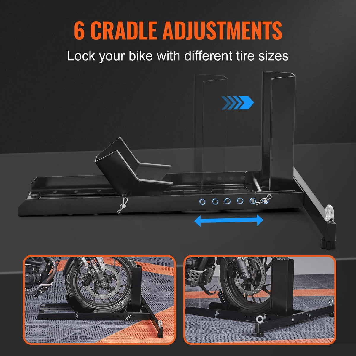 Motorcycle Wheel Chock Upright, 1800 lbs Capacity, Heavy-duty Steel Motorcycle Front Wheel Stand with 6 Adjustable Holes, For 15"-22" Off-Road Motorcycles, Standard Motorcycles