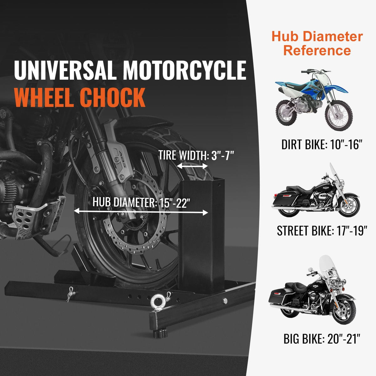 Motorcycle Wheel Chock Upright, 1800 lbs Capacity, Heavy-duty Steel Motorcycle Front Wheel Stand with 6 Adjustable Holes, For 15"-22" Off-Road Motorcycles, Standard Motorcycles