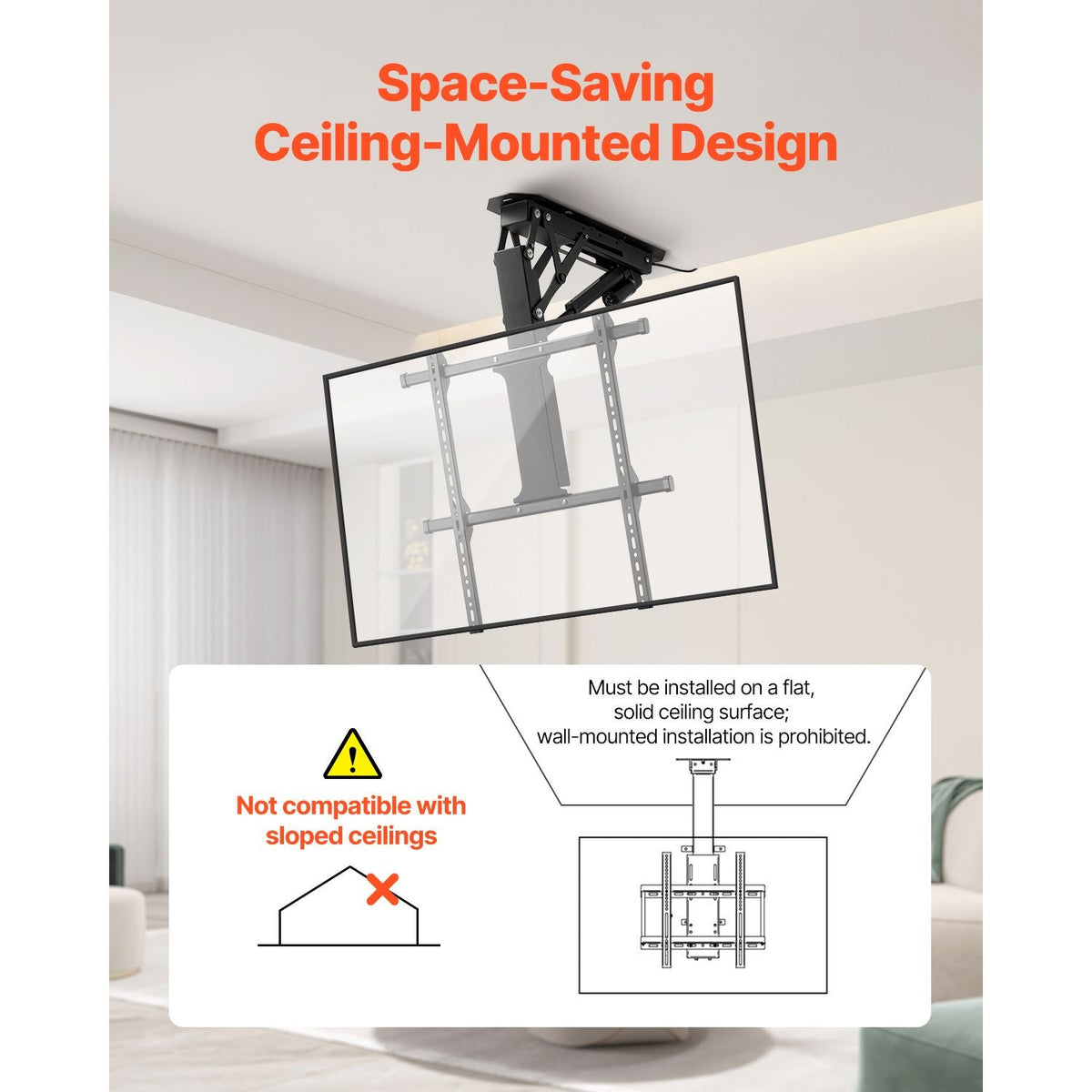 Motorized Ceiling TV Mount, TV Wall Mount for 32 to 65 Inch TV, Electric Adjustable Ceiling TV Mount, Motorized Flip Down TV Mount Bracket with Max VESA 24 x 24 in, Fits TVs Up to 88 lbs