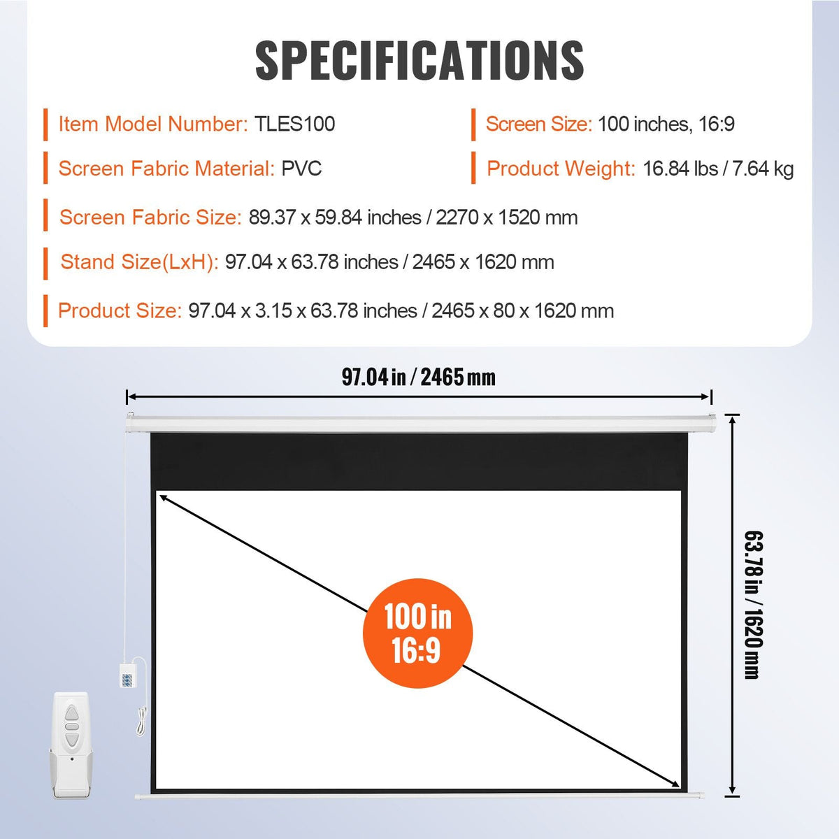 Motorized Projector Screen 100 inch, 16:9 4K 1080 HD Automatic Projection Screen, Electric Projector Screen with Remote Control, Wall Mount Movie Screen for Family Home Office Theater