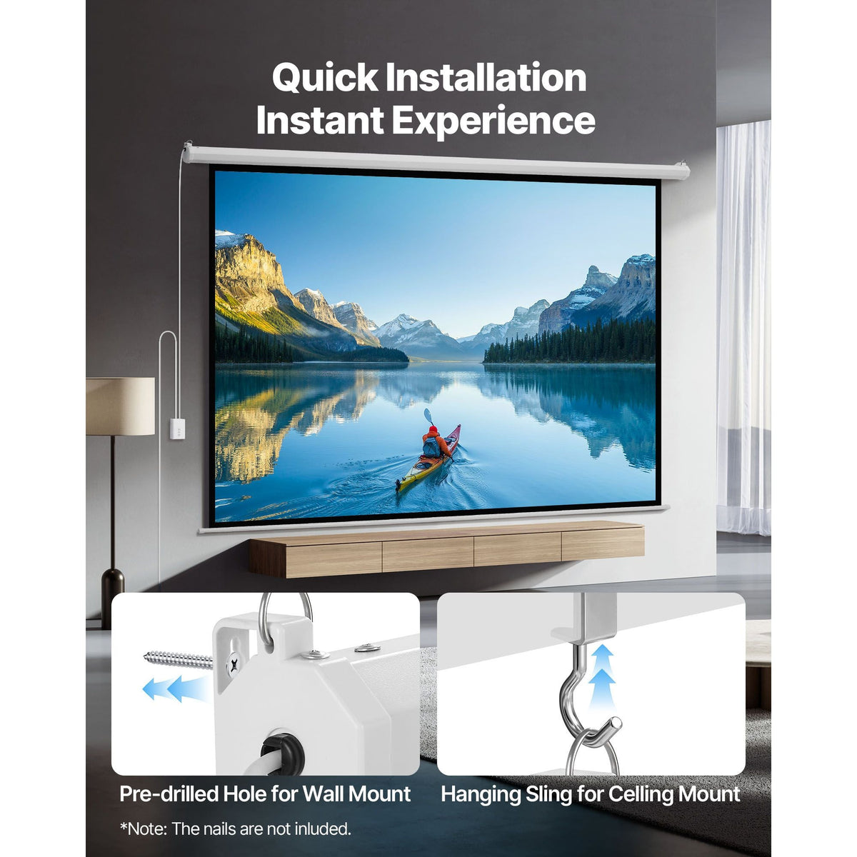 Motorized Projector Screen, 120 inch 4:3 1080 HD Electric Projector Screen, Wall Mounted Projection Dispaly Projector with Remote Control, Automatic Movie Screen for Family Home Office Theater