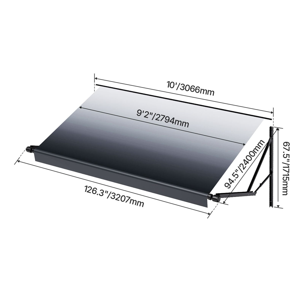 Motorized RV Awning Complete Kit, 10' Retractable Awning with Aluminum Alloy Frame, Outdoor Trailer Awning, Fit for Most RVs(Black Fade)