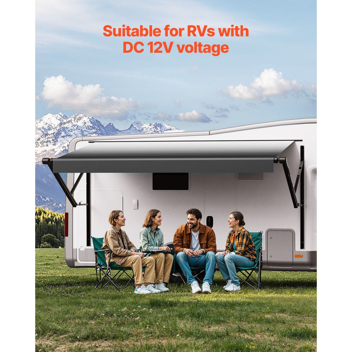 Motorized RV Awning Complete Kit, 10' Retractable Awning with Aluminum Alloy Frame, Outdoor Trailer Awning, Fit for Most RVs(Black Fade)