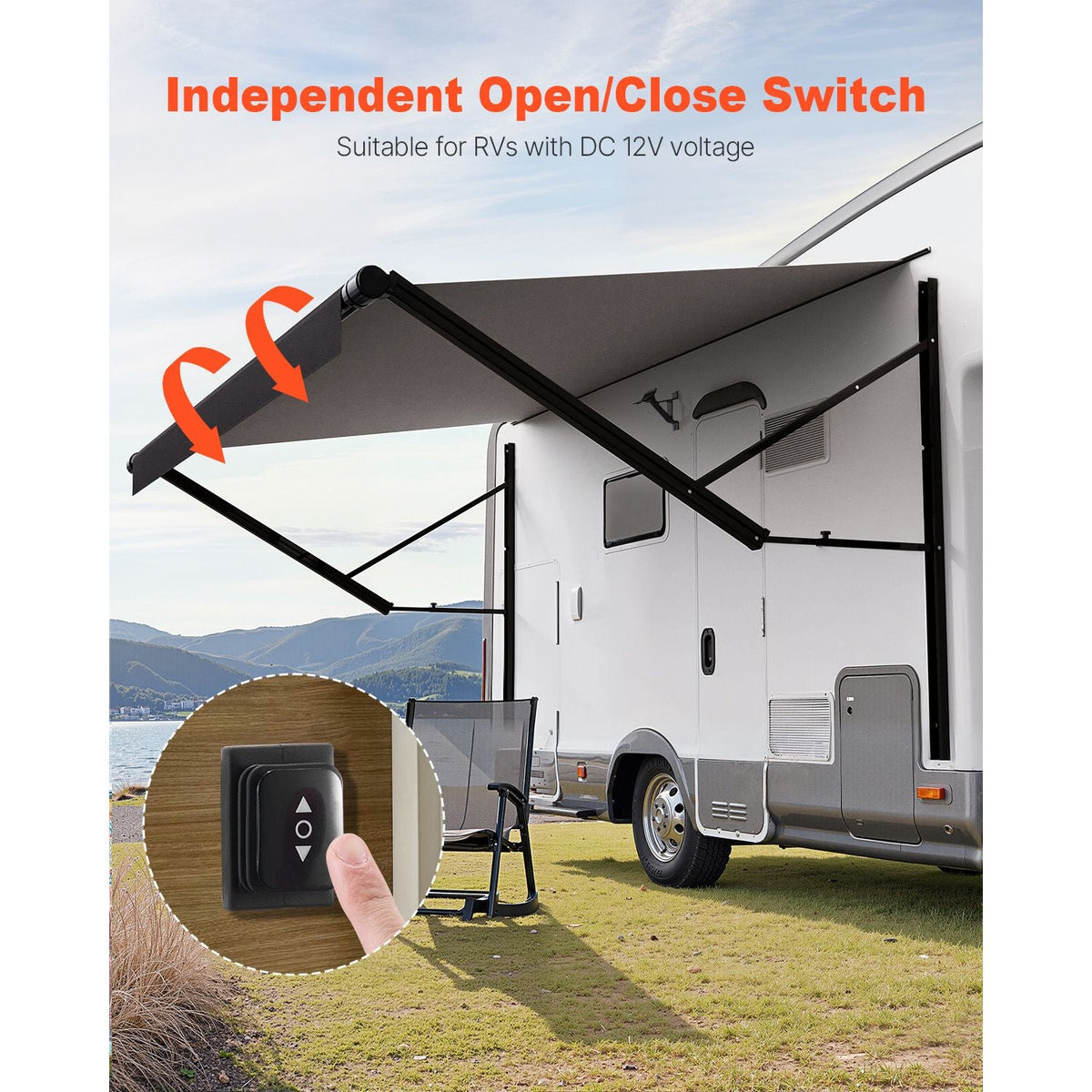 Motorized RV Awning Complete Kit, 16' Retractable Awning with Aluminum Alloy Frame, Outdoor Trailer Awning, Fit for Most RVs(Black Fade)