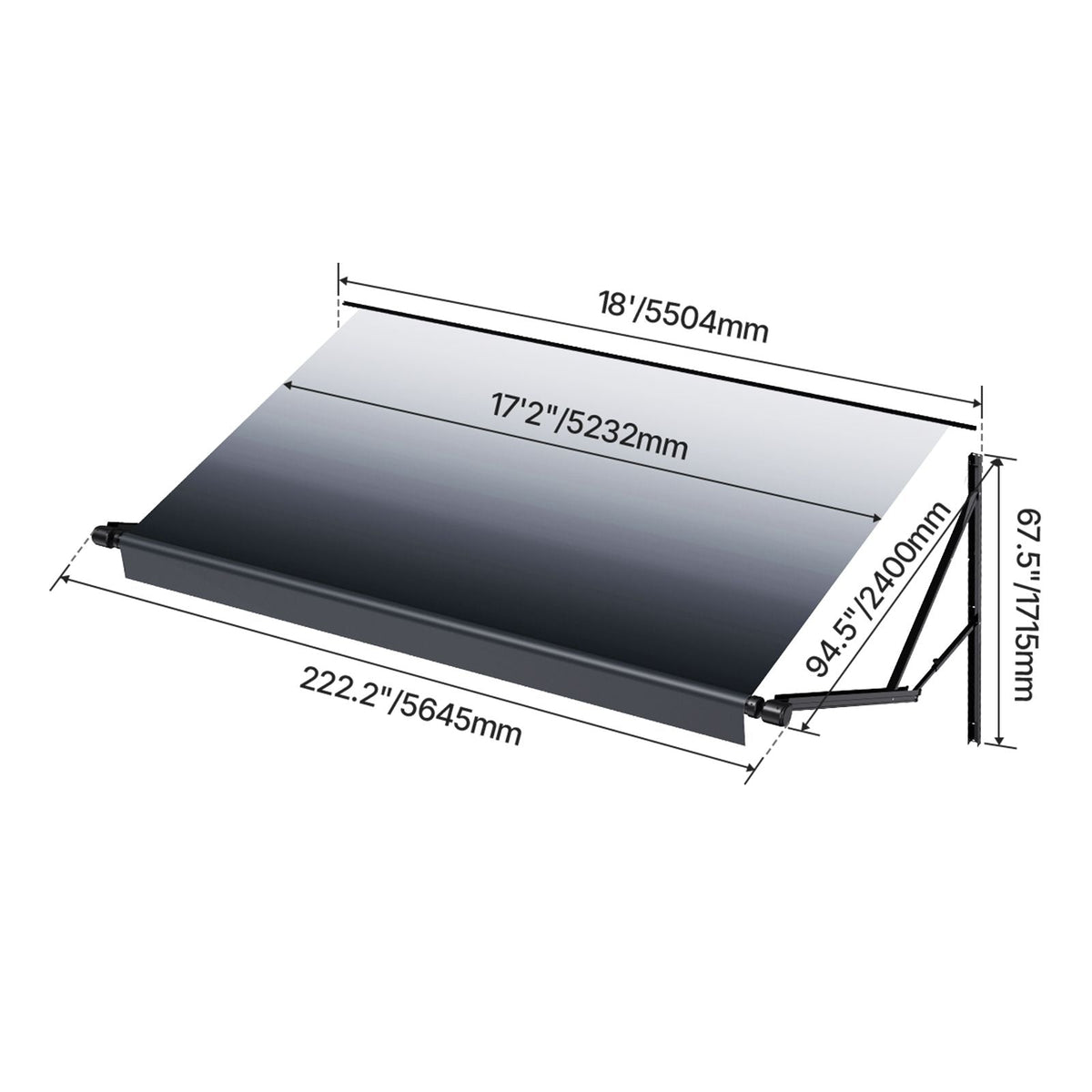 Motorized RV Awning Complete Kit, 18' Retractable Awning with Aluminum Alloy Frame, Outdoor Trailer Awning, Fit for Most RVs(Black Fade)