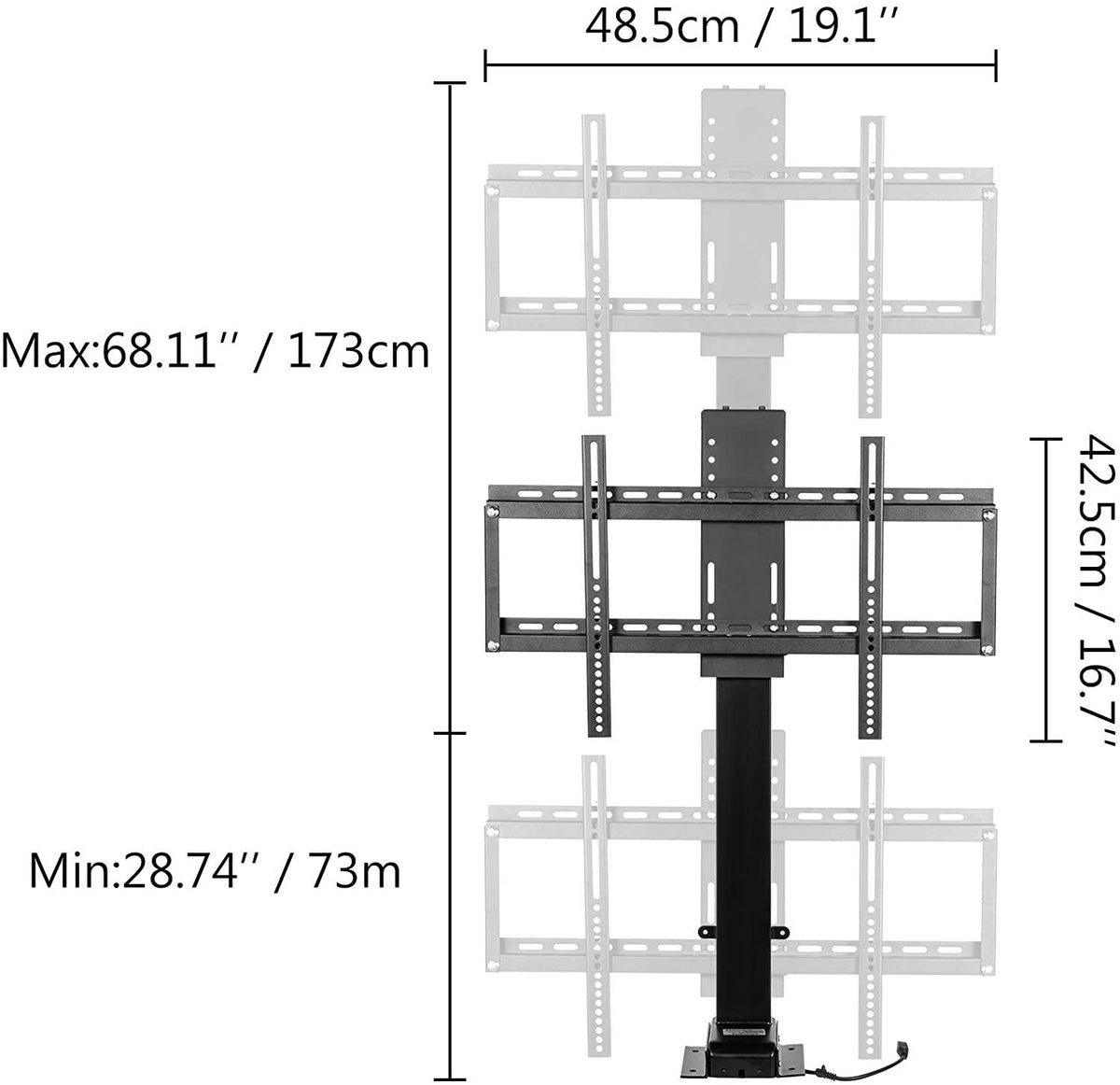 Motorized TV Lift with Swivel, Adjustable Height 28.74-68.11 Inch for 32-70 Inch TVs, Remote Controlled, 154 Lbs Capacity, Manual Left/Right Swivel 30°
