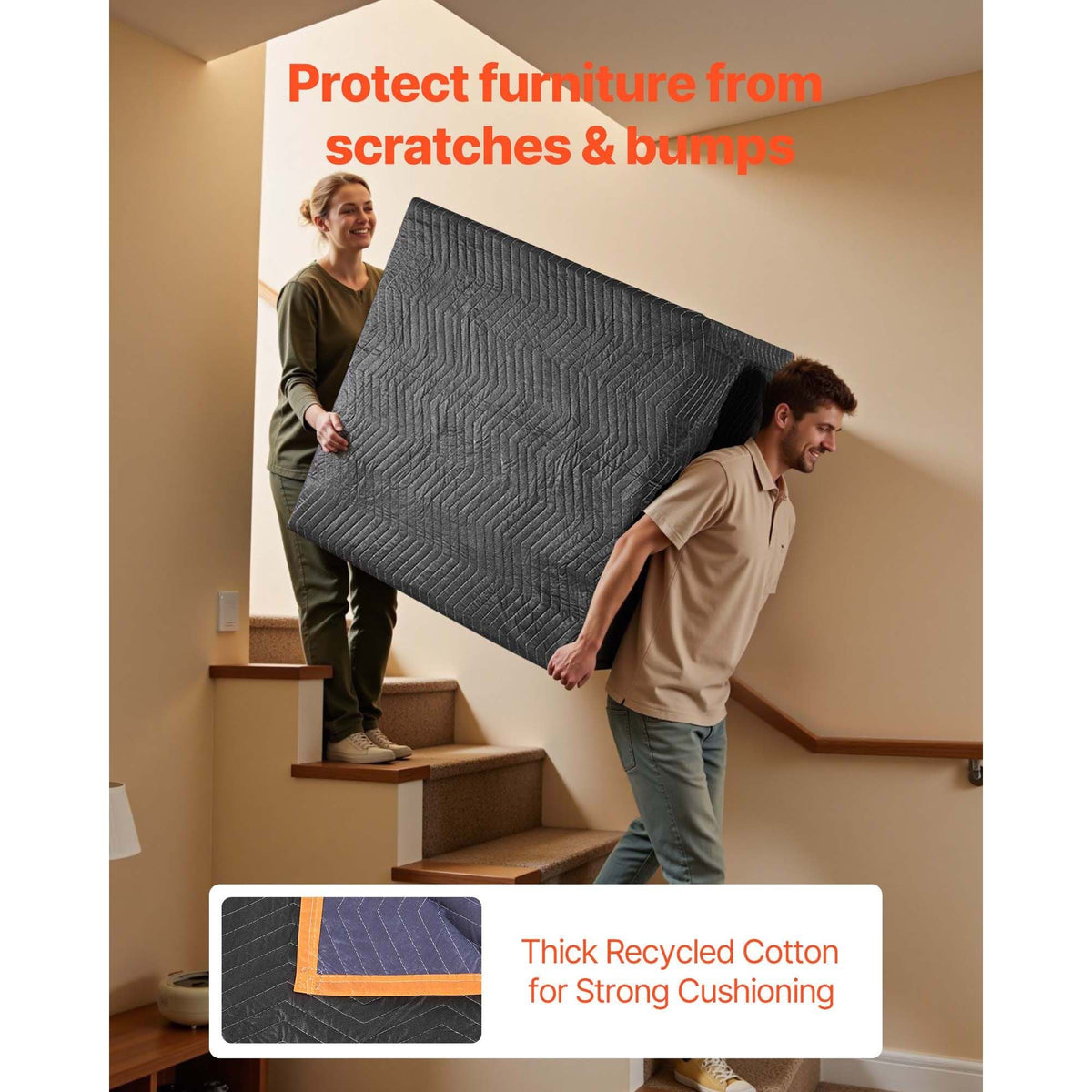 Moving Blankets 12 Pcs, 72 x 40 in (32 lbs/dz) Large Packing Blankets with Cotton Filling, Heavy Duty Nonwoven Fabric Padded Moving Blanket for Shipping, Wrapping, Protecting Furniture