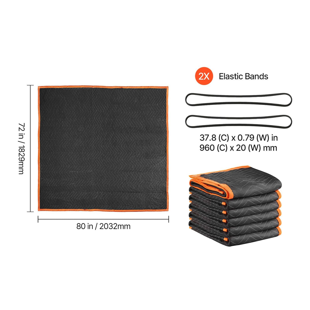 Moving Blankets 6 Pcs, 80 x 72 in (35 lbs/dz) Large Packing Blankets with Cotton Filling, Heavy Duty Nonwoven Fabric Padded Moving Blanket for Shipping, Wrapping, Protecting Furniture