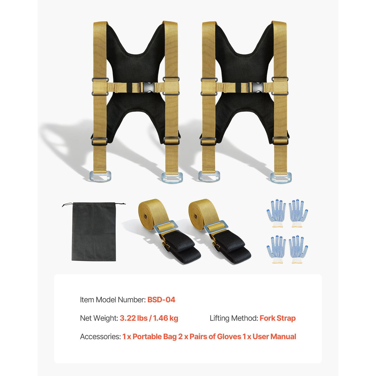 Moving Straps, Supports up to 1000 lbs, 2-Person Lifting and Moving System with 2 Harness Straps & 2 Load-bearing Straps, Adjustable Lifting Straps for Moving Furniture Appliances Mattresses