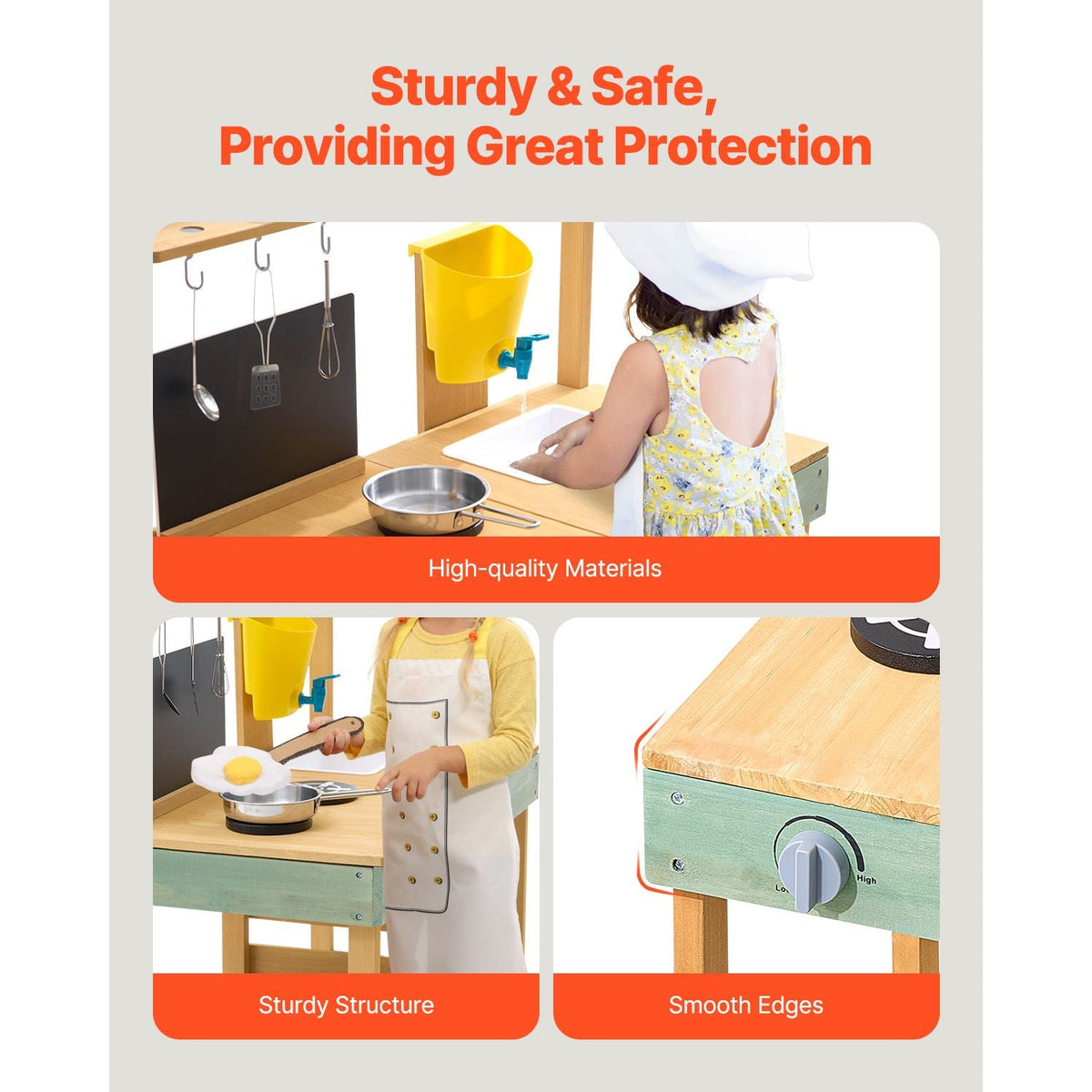 Mud Kitchen for Kids, Wooden Toy Play Kitchen Set, Outdoor Toddler Grocery Store Playset, Pretend Play Kitchen with Planter Box, Stoves, Tank, Faucet, Blackboard, Cookware Pots and Accessories