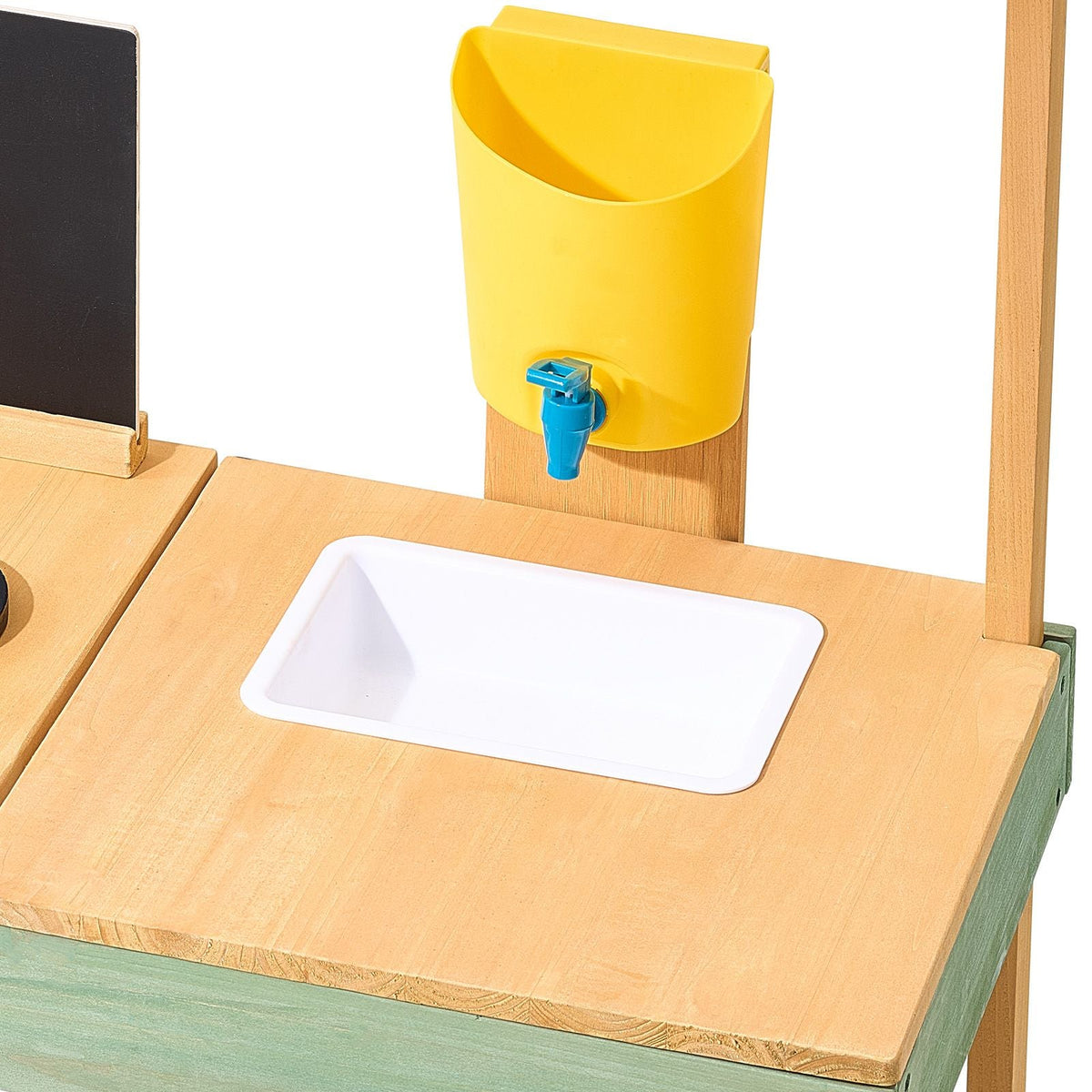 Mud Kitchen for Kids, Wooden Toy Play Kitchen Set, Outdoor Toddler Grocery Store Playset, Pretend Play Kitchen with Planter Box, Stoves, Tank, Faucet, Blackboard, Cookware Pots and Accessories