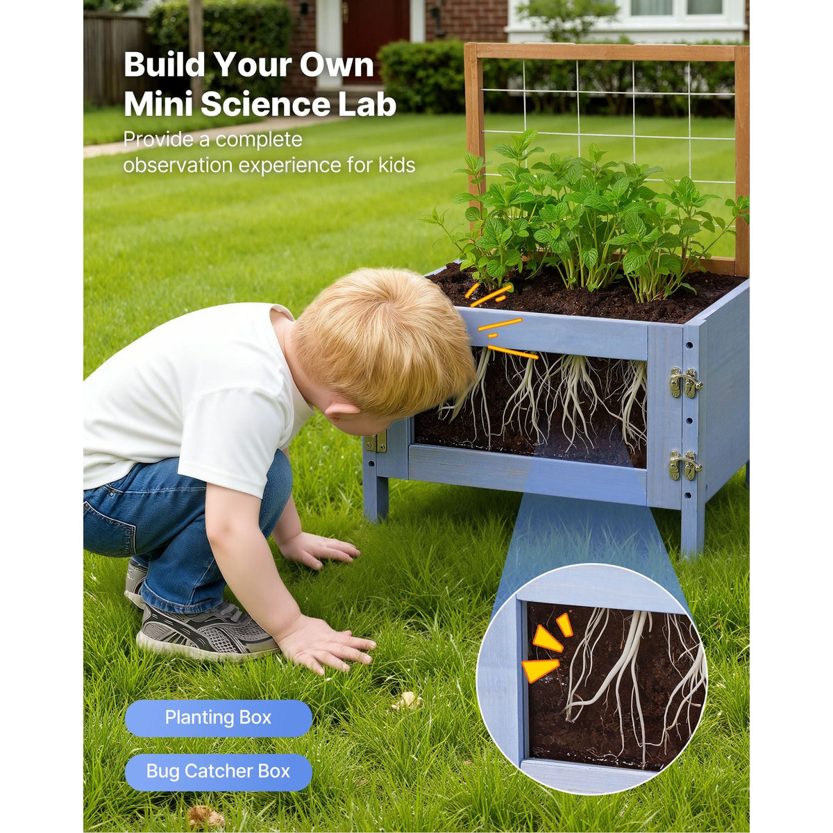 Mud Kitchen, Outdoor Mud Kitchen for Kids, Wood Outdoor Play Kitchens with Planting Box, Critter Catcher Container, Tank, Sink, Cookware Pots and Accessories, Wooden Play Kitchens for Lawn, Yard