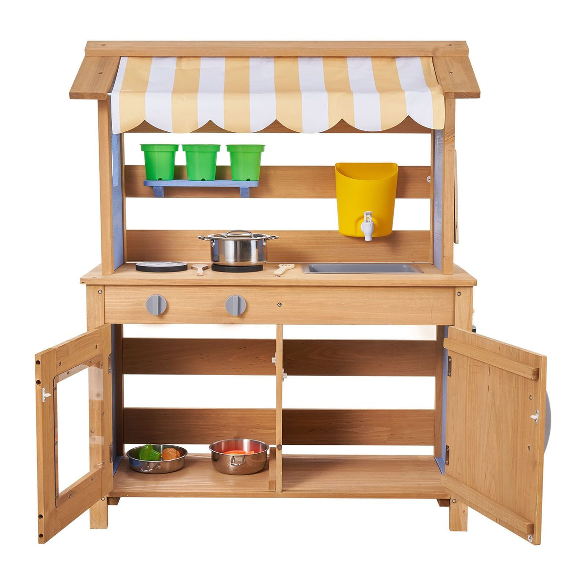 Mud Kitchen, Outdoor Mud Kitchen for Kids, Wood Outdoor Play Kitchens with Spoons, Sink, Tank, Sunshade Canopy, Shovels, Cookware Pots and Accessories, Wooden Play Kitchens for Home, Lawn