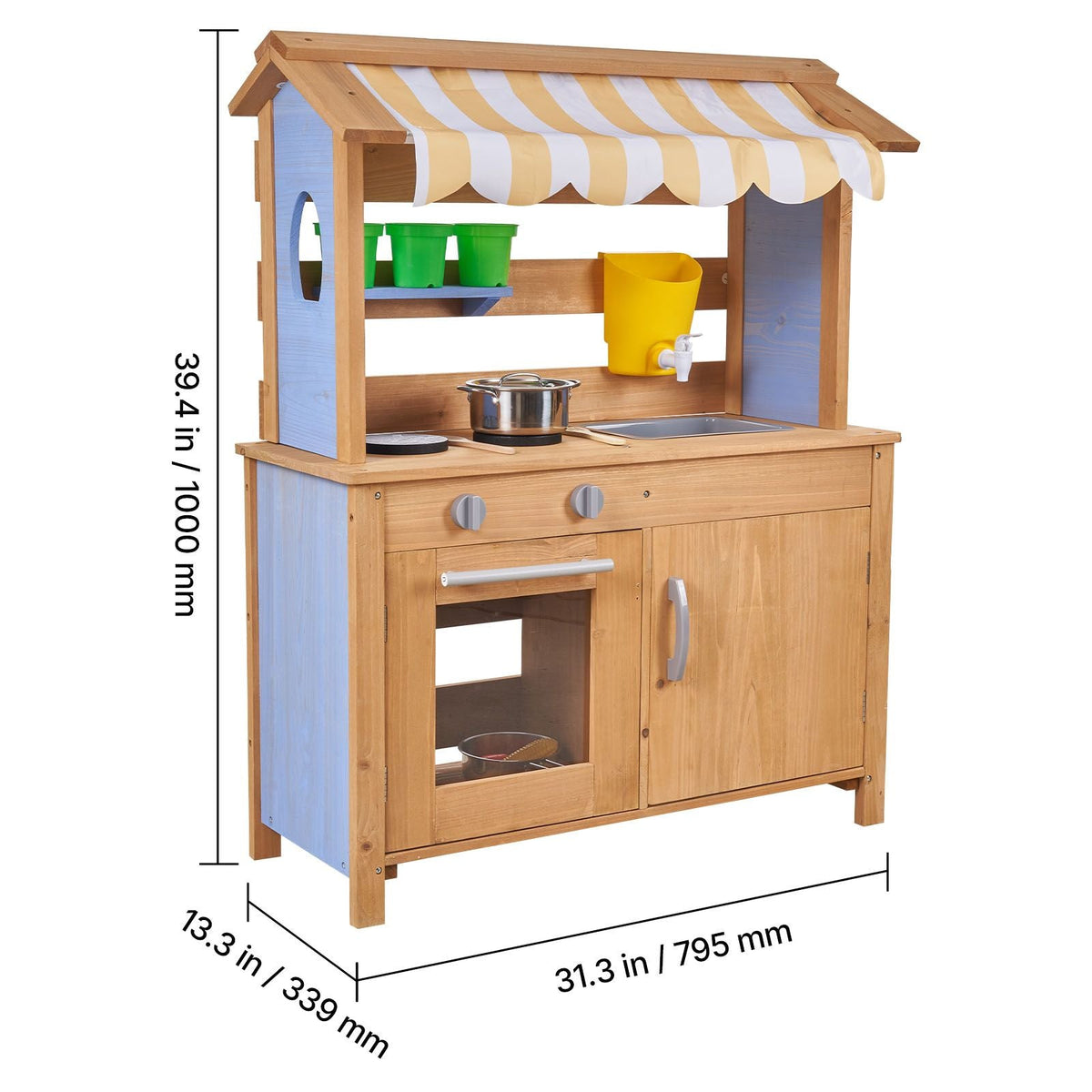 Mud Kitchen, Outdoor Mud Kitchen for Kids, Wood Outdoor Play Kitchens with Spoons, Sink, Tank, Sunshade Canopy, Shovels, Cookware Pots and Accessories, Wooden Play Kitchens for Home, Lawn