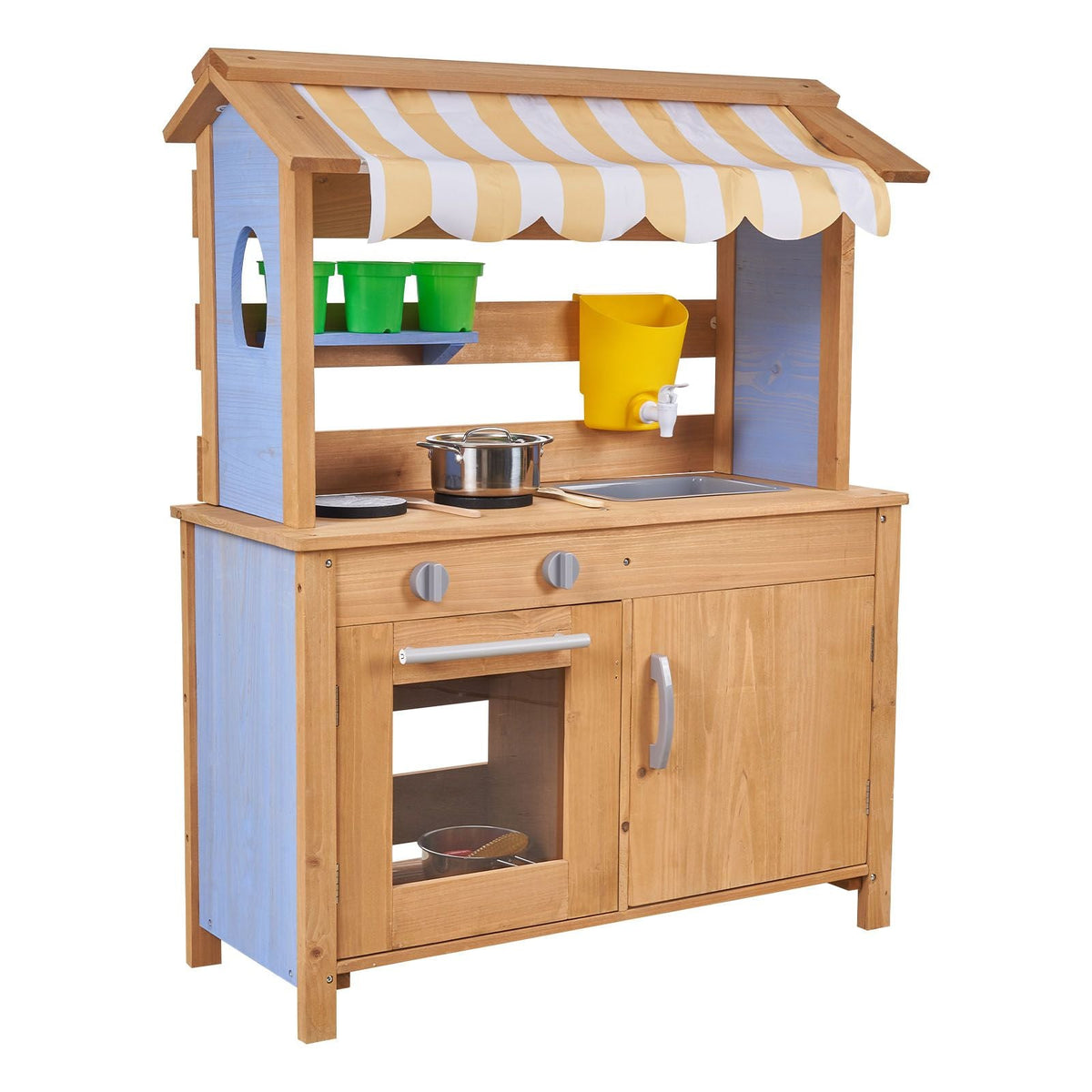 Mud Kitchen, Outdoor Mud Kitchen for Kids, Wood Outdoor Play Kitchens with Spoons, Sink, Tank, Sunshade Canopy, Shovels, Cookware Pots and Accessories, Wooden Play Kitchens for Home, Lawn
