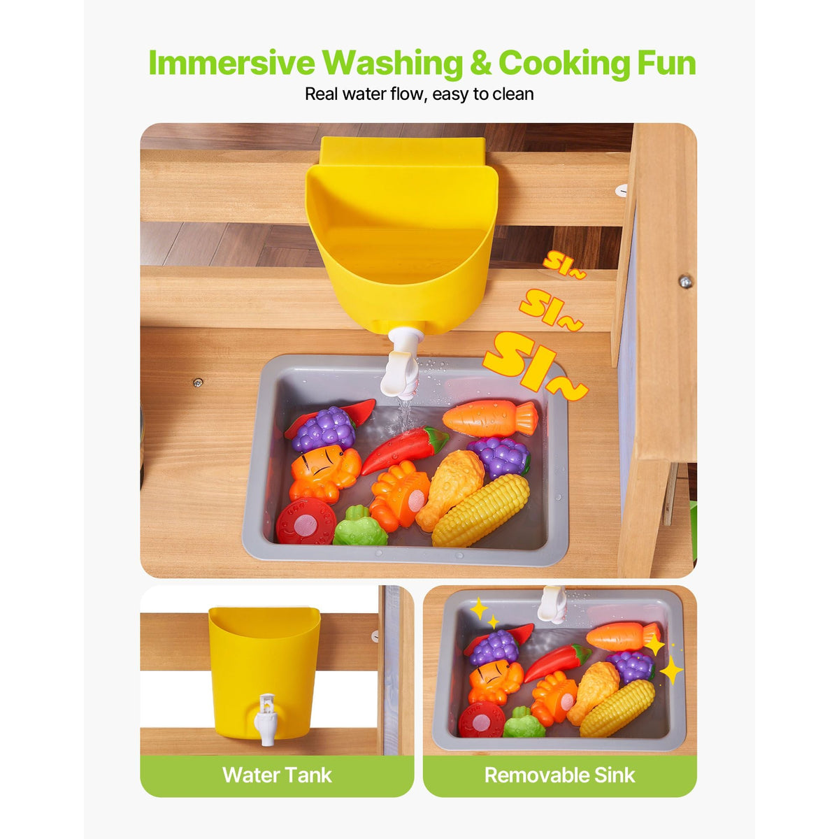 Mud Kitchen, Outdoor Mud Kitchen for Kids, Wood Outdoor Play Kitchens with Spoons, Sink, Tank, Sunshade Canopy, Shovels, Cookware Pots and Accessories, Wooden Play Kitchens for Home, Lawn