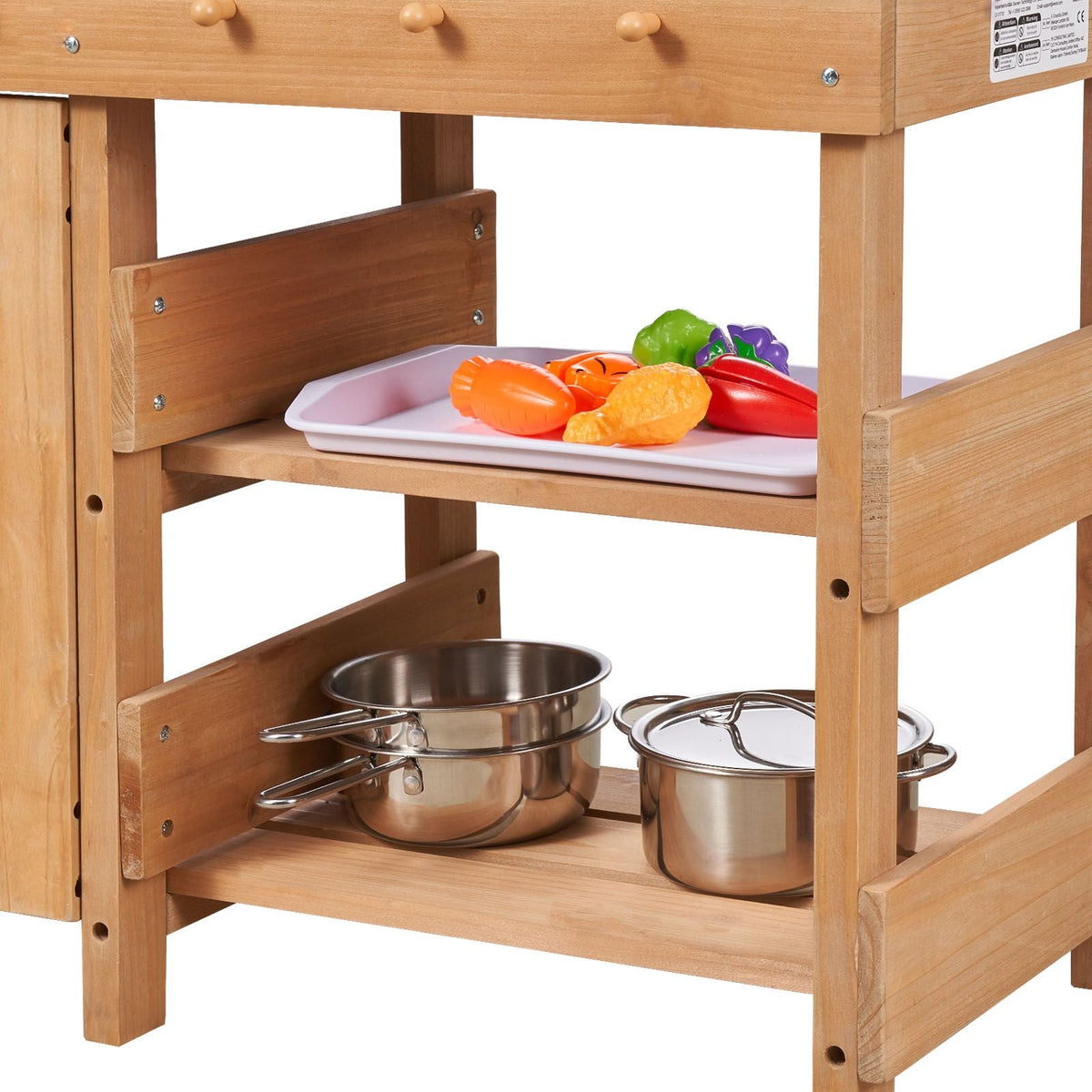 Mud Kitchen, Outdoor Mud Kitchen for Kids, Wood Outdoor Play Kitchens with Stoves, Hooks, Sinks, Planting Shovels, Spatulas, Handle, Cookware Pots and Accessories, Play with Water and Sand